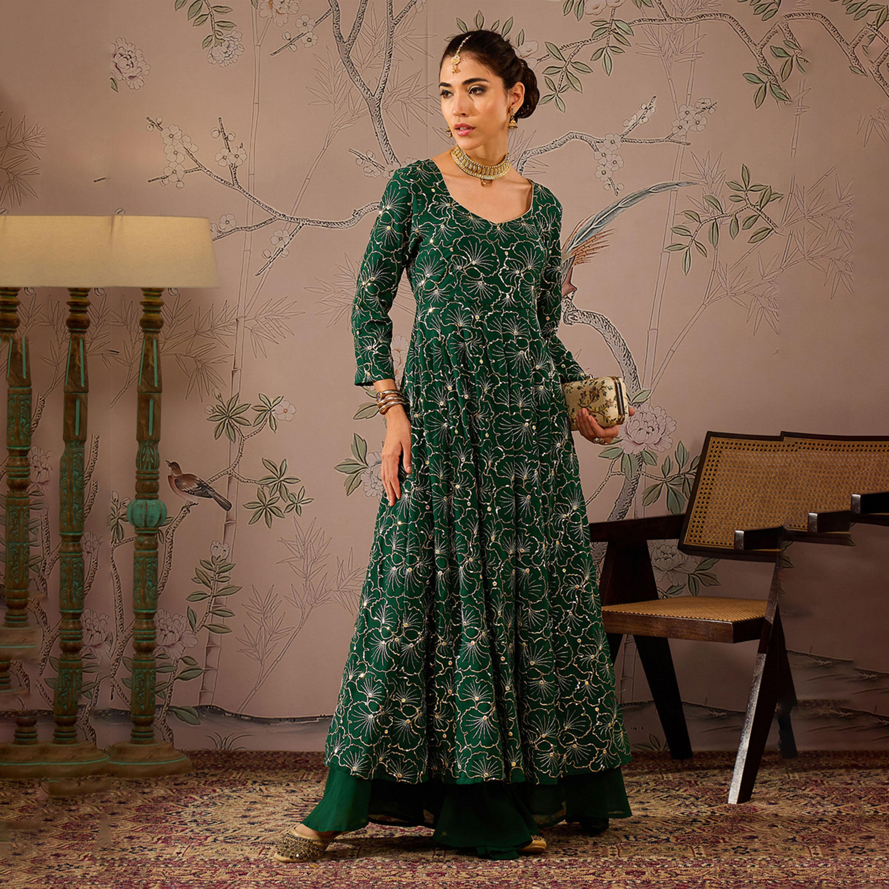 Shae by SASSAFRAS X Styli Embellished Sequins Sweetheart Neck Kurta-women-clothing-ethnicwear-kurtas-image-7
