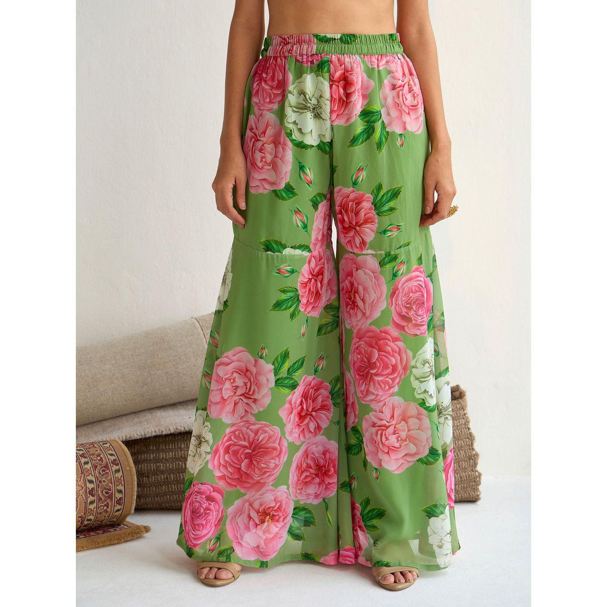 طقم منسق من بنطال شرارة وبلوزة بيبلوم بطبعة زهور-women-clothing-ethnicwear-salwarsuits-image-7