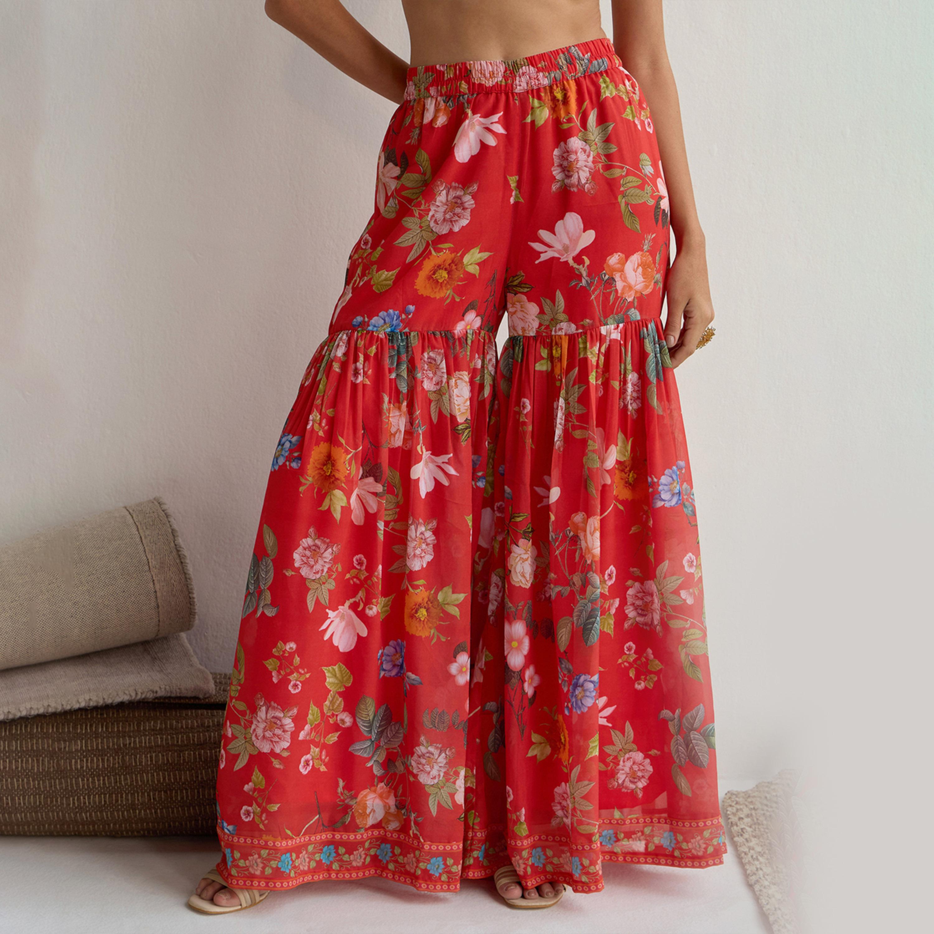 شيا باي ساسافراس × ستايلي - طقم بلوزة ببلوم بطبعة زهور مع بنطال شارارا-women-clothing-ethnicwear-salwarsuits-image-7