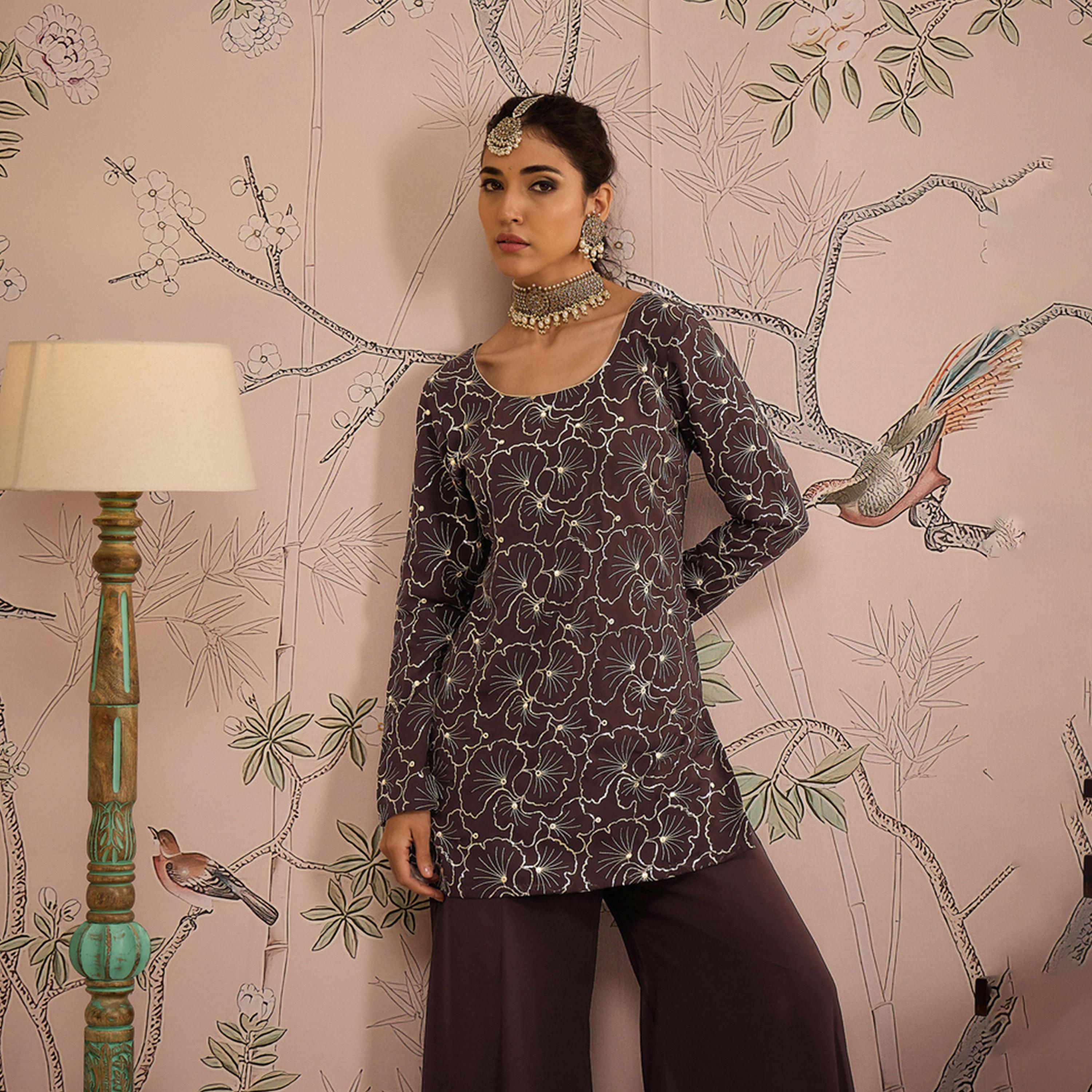 Shae by SASSAFRAS X Styli Embellished Sequins Kurta with Solid Palazzo Pants Set-women-clothing-ethnicwear-kurtasets-image-2