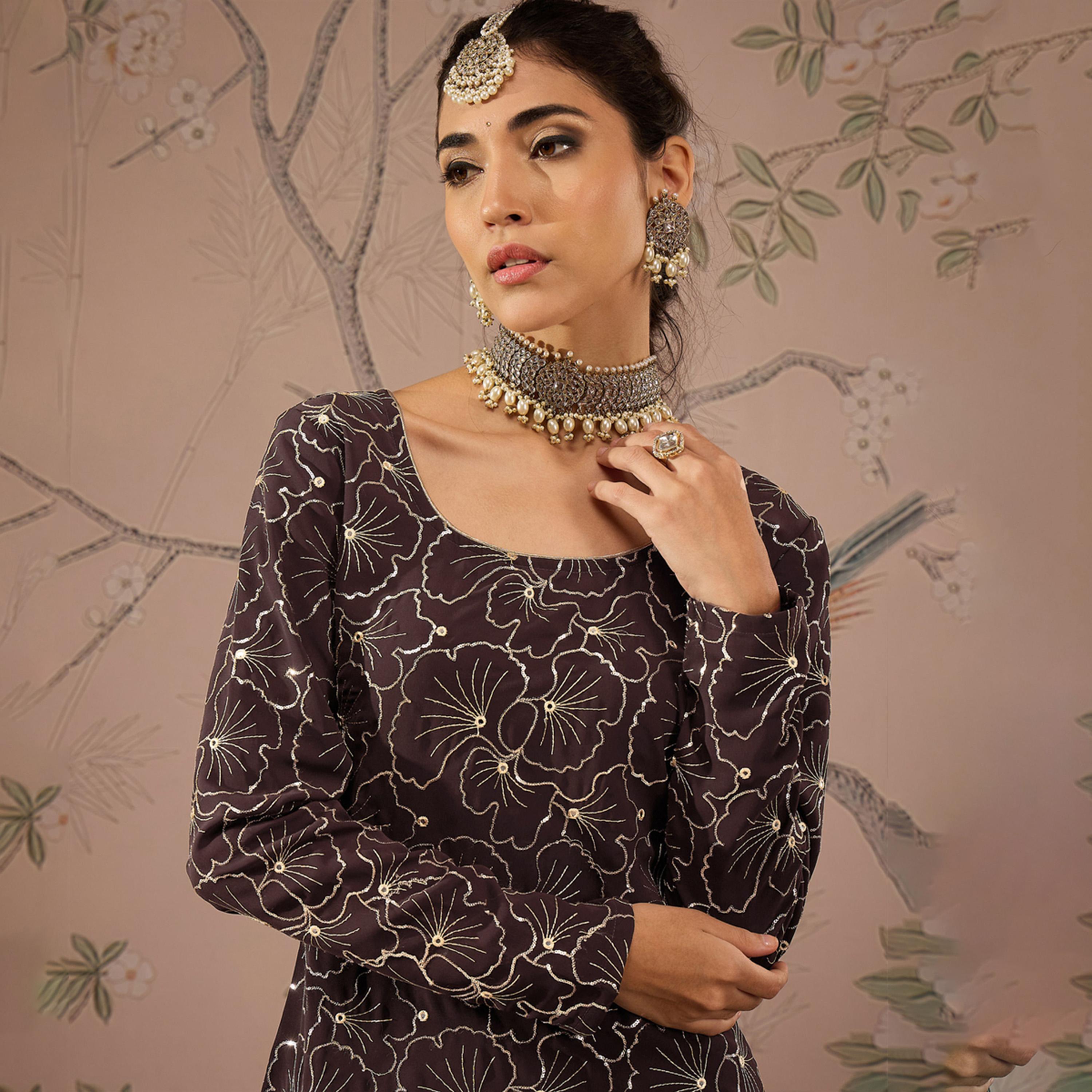 Shae by SASSAFRAS X Styli Embellished Sequins Kurta with Solid Palazzo Pants Set-women-clothing-ethnicwear-kurtasets-image-4