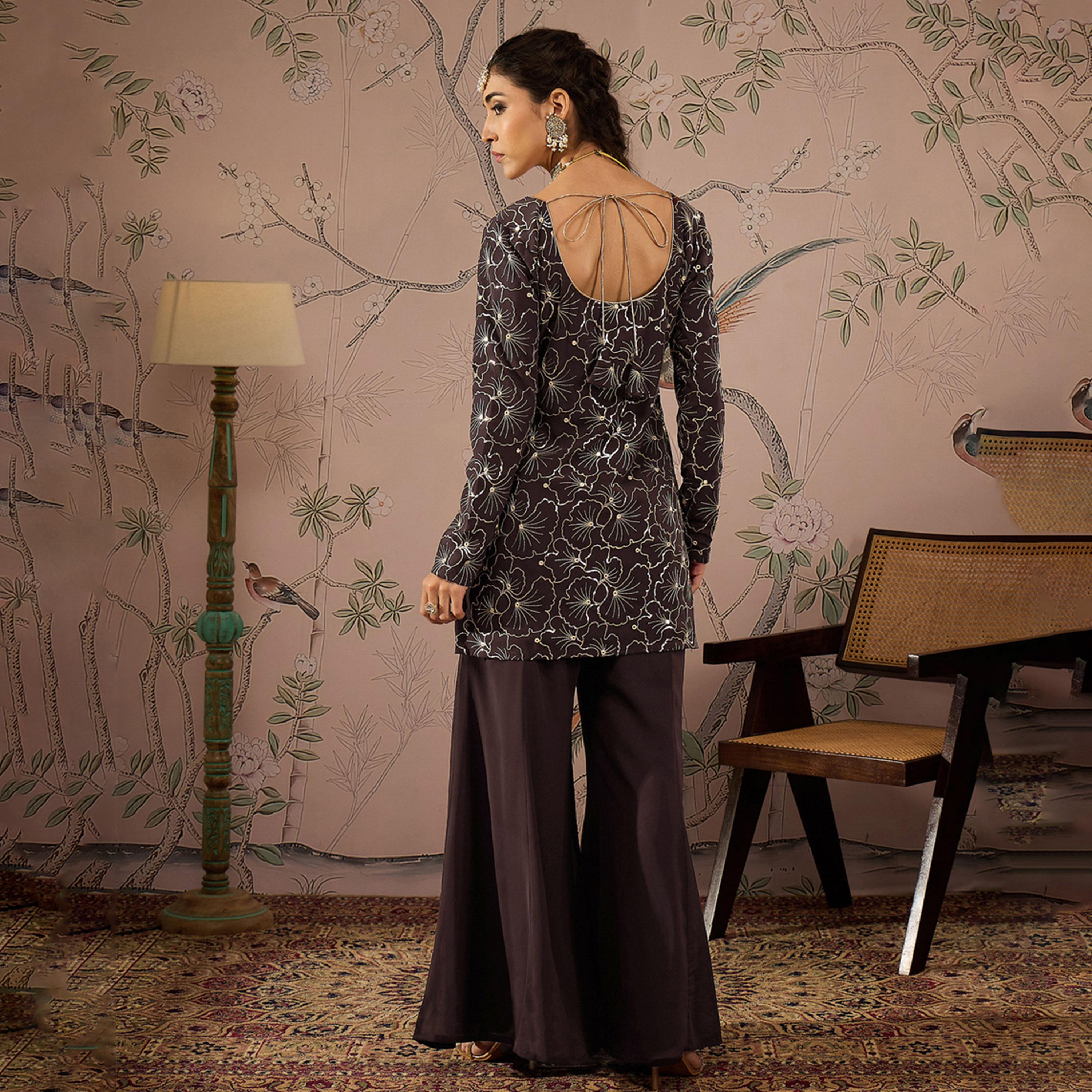 Shae by SASSAFRAS X Styli Embellished Sequins Kurta with Solid Palazzo Pants Set-women-clothing-ethnicwear-kurtasets-image-6