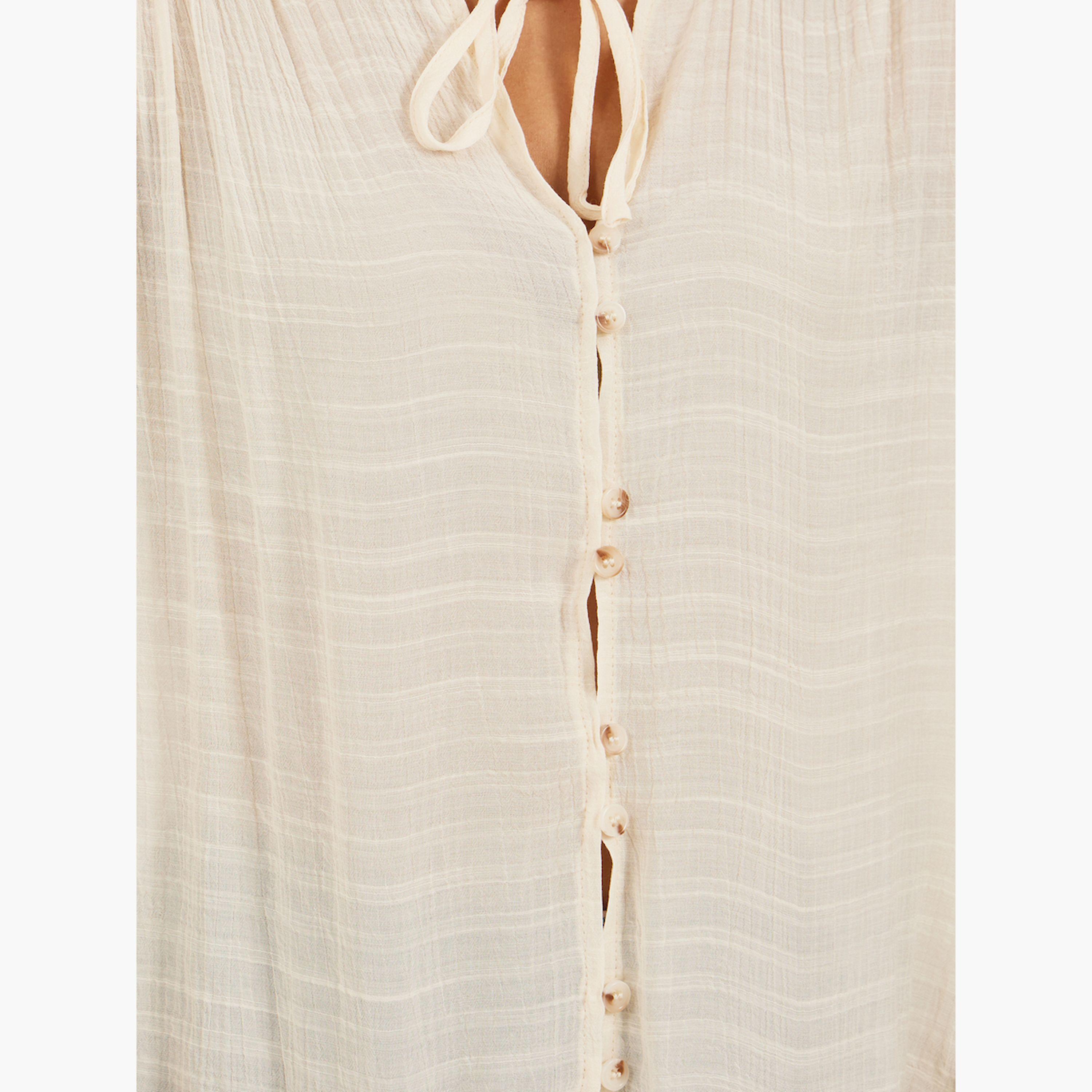 Styli Self Design Button Down Top with Tie Detail-women-clothing-shirtsandblouses-blouses-image-3