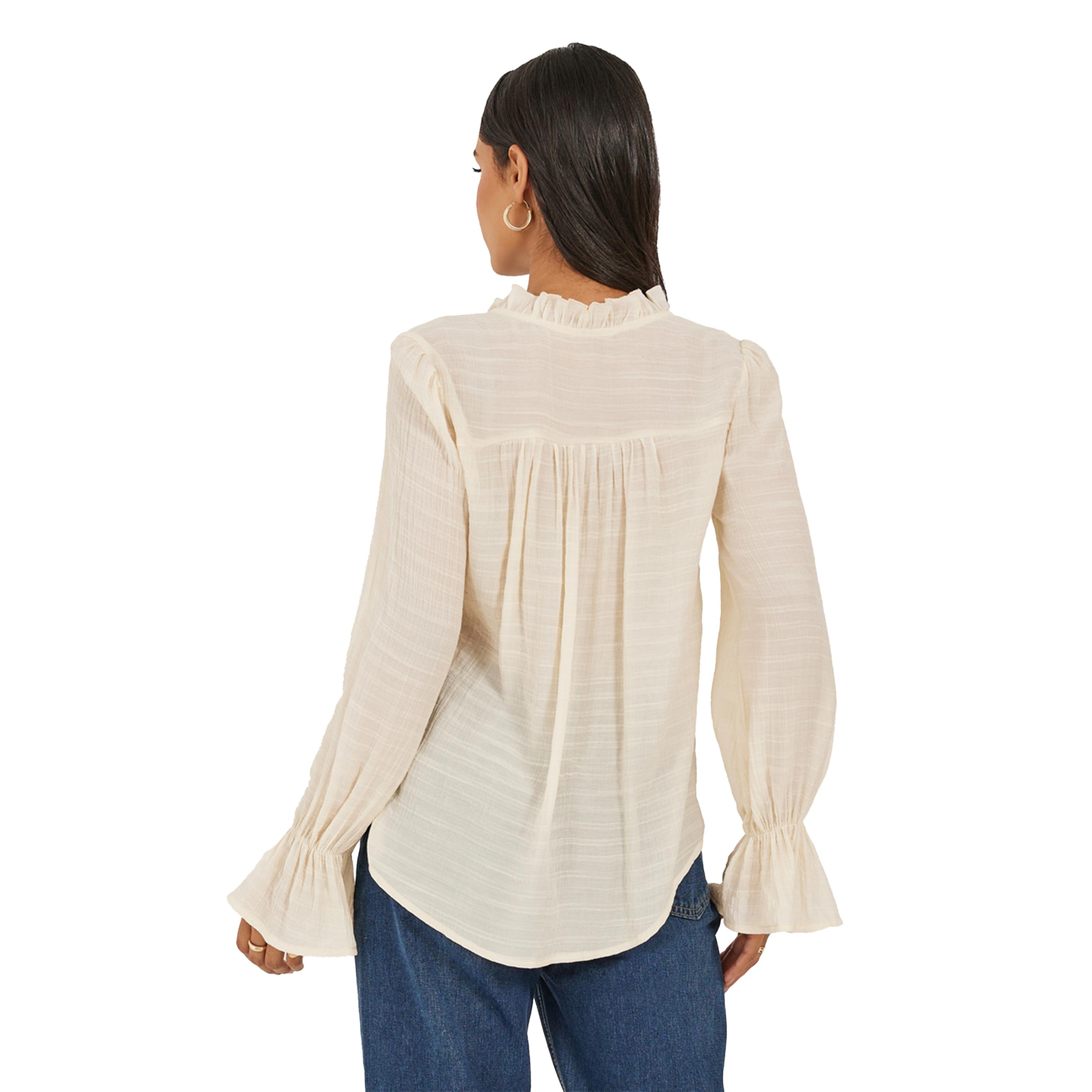 Styli Self Design Button Down Top with Tie Detail-women-clothing-shirtsandblouses-blouses-image-4