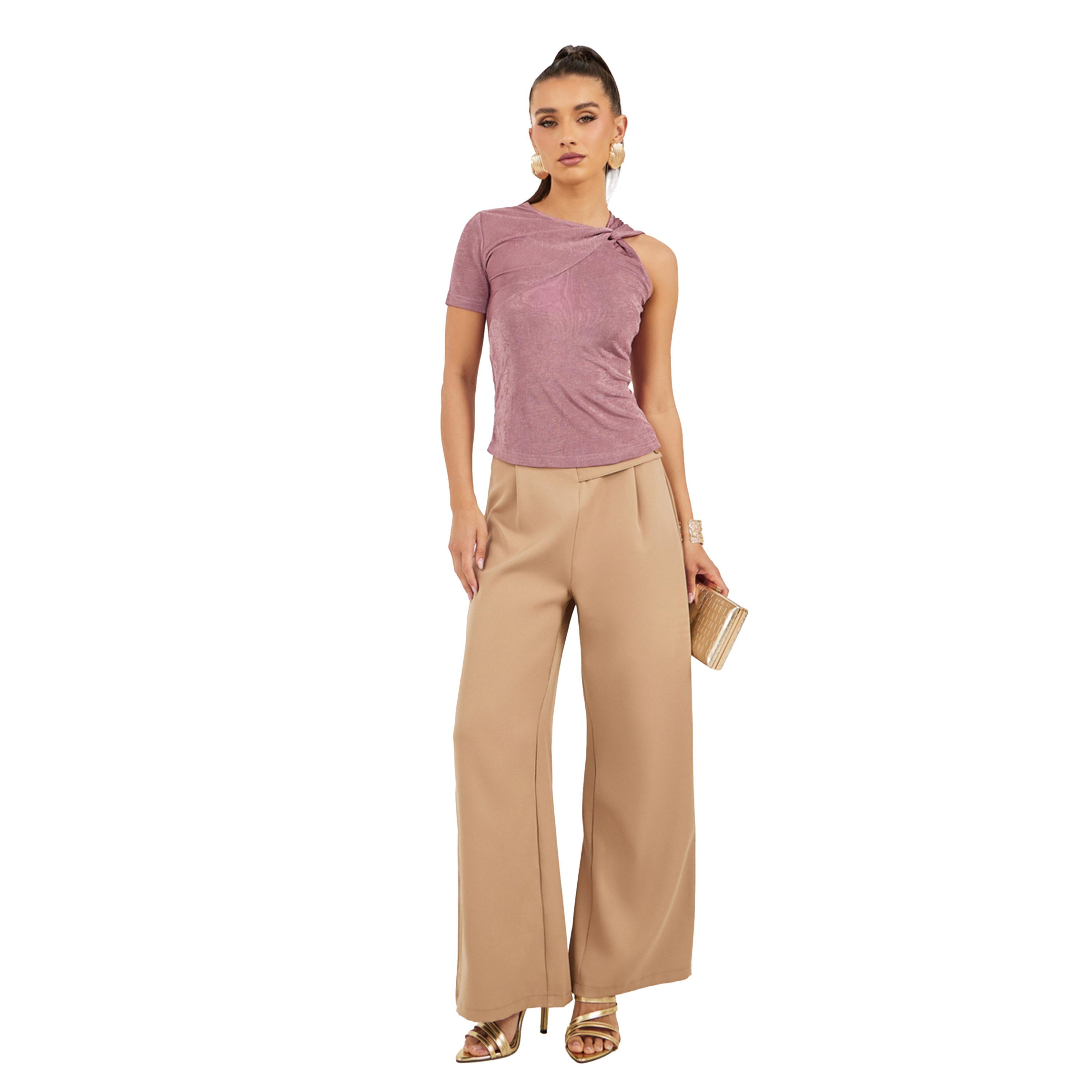 Styli Textured Asymmetrical Neck One Sleeve Top-women-clothing-shirtsandblouses-blouses-image-2