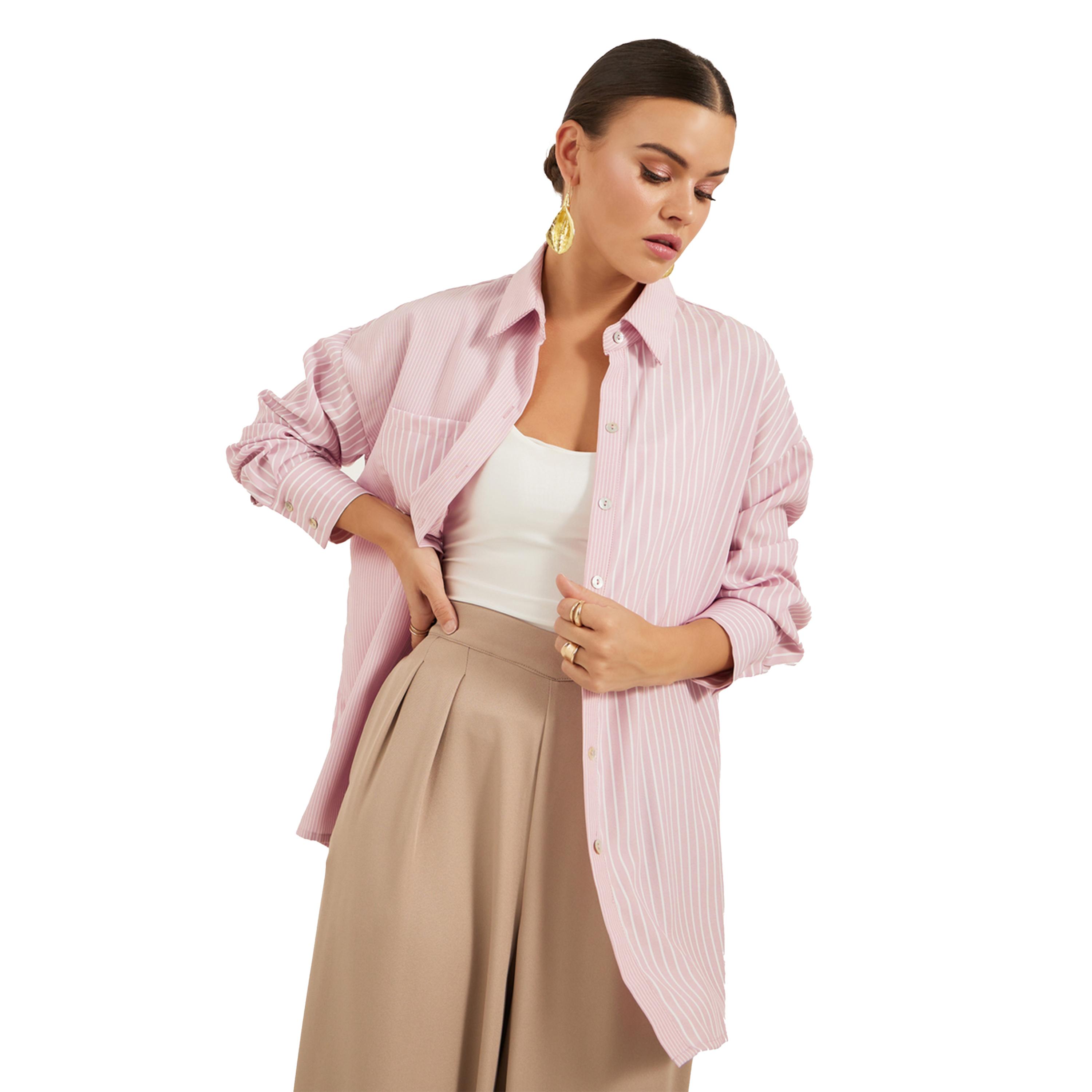 Styli Striped Button Down Oversized Shirt-women-clothing-shirtsandblouses-shirts-image-1