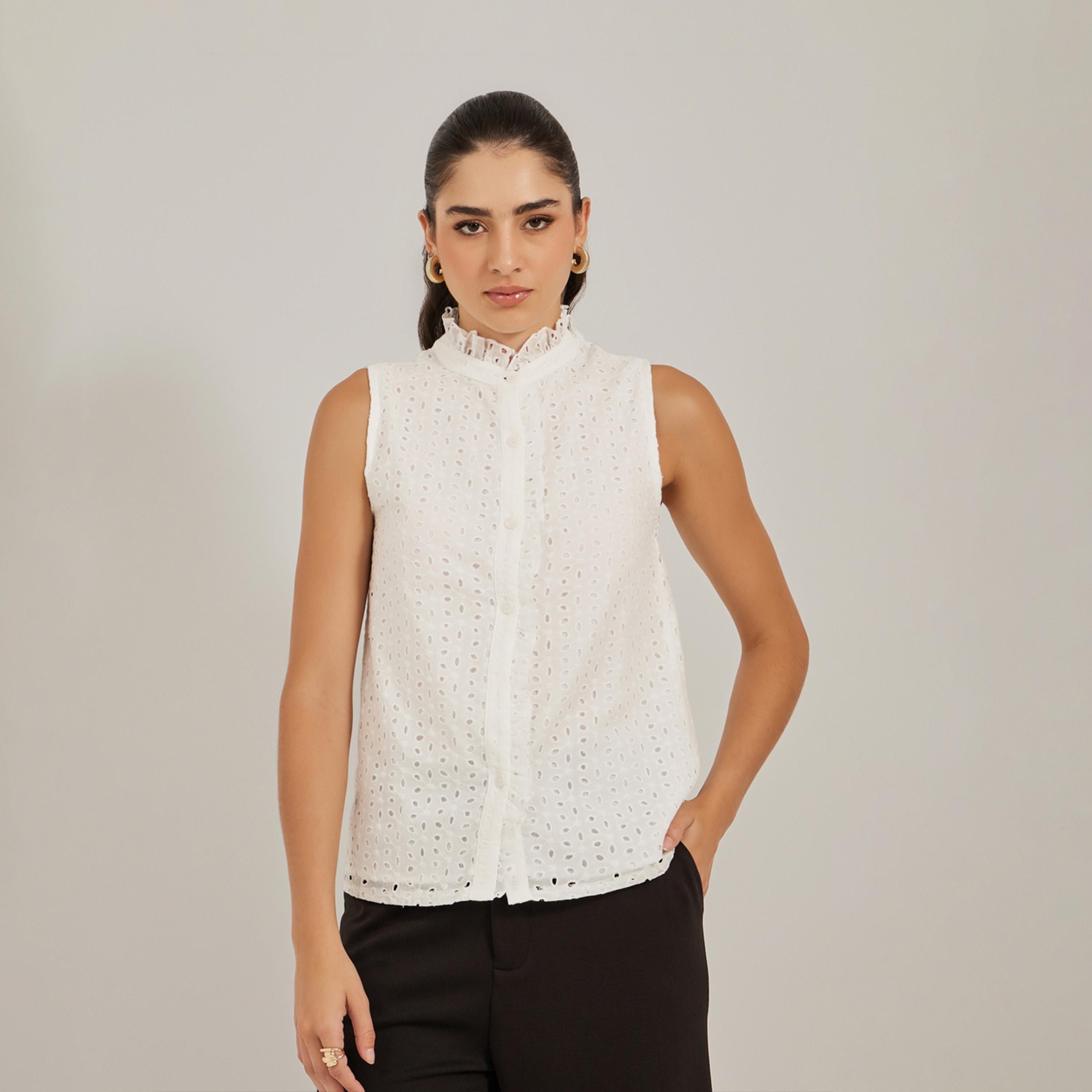 ستايلي - بلوزة شيفلي بدون أكمام برقبة مكشكشة-women-clothing-shirtsandblouses-blouses-image-3