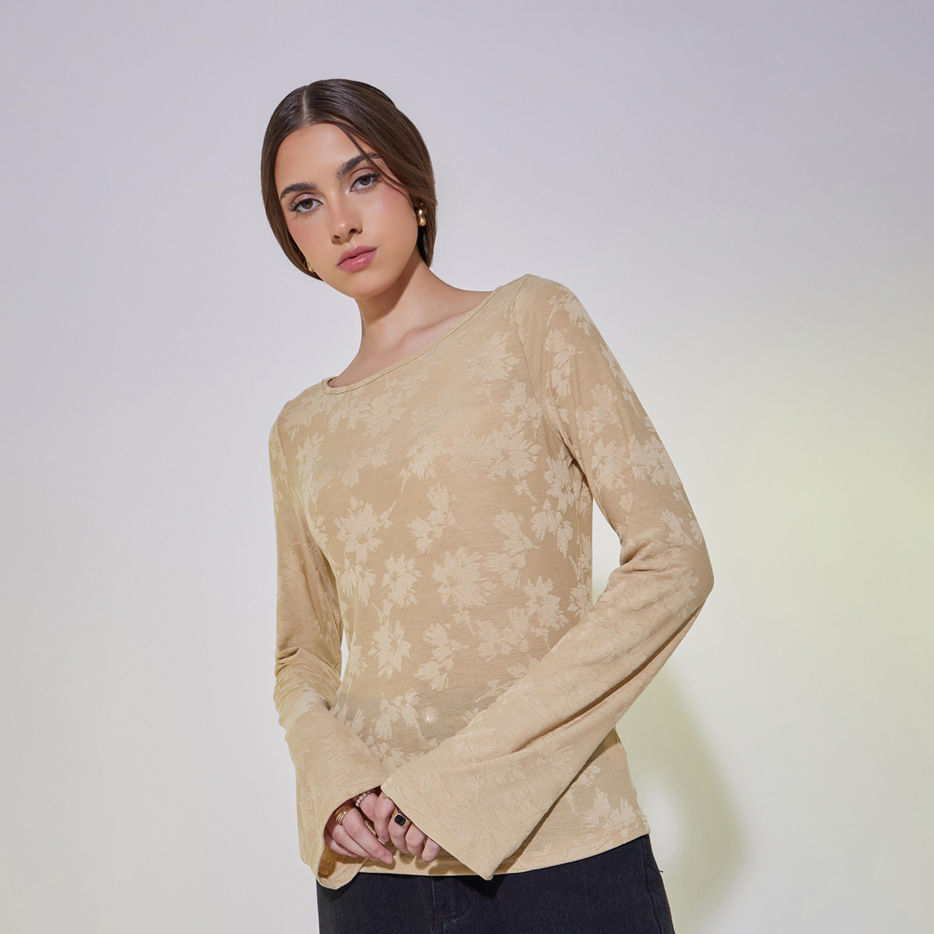 Take Two Floral Jacquard Bell Sleeve Top-women-clothing-shirtsandblouses-blouses-image-1