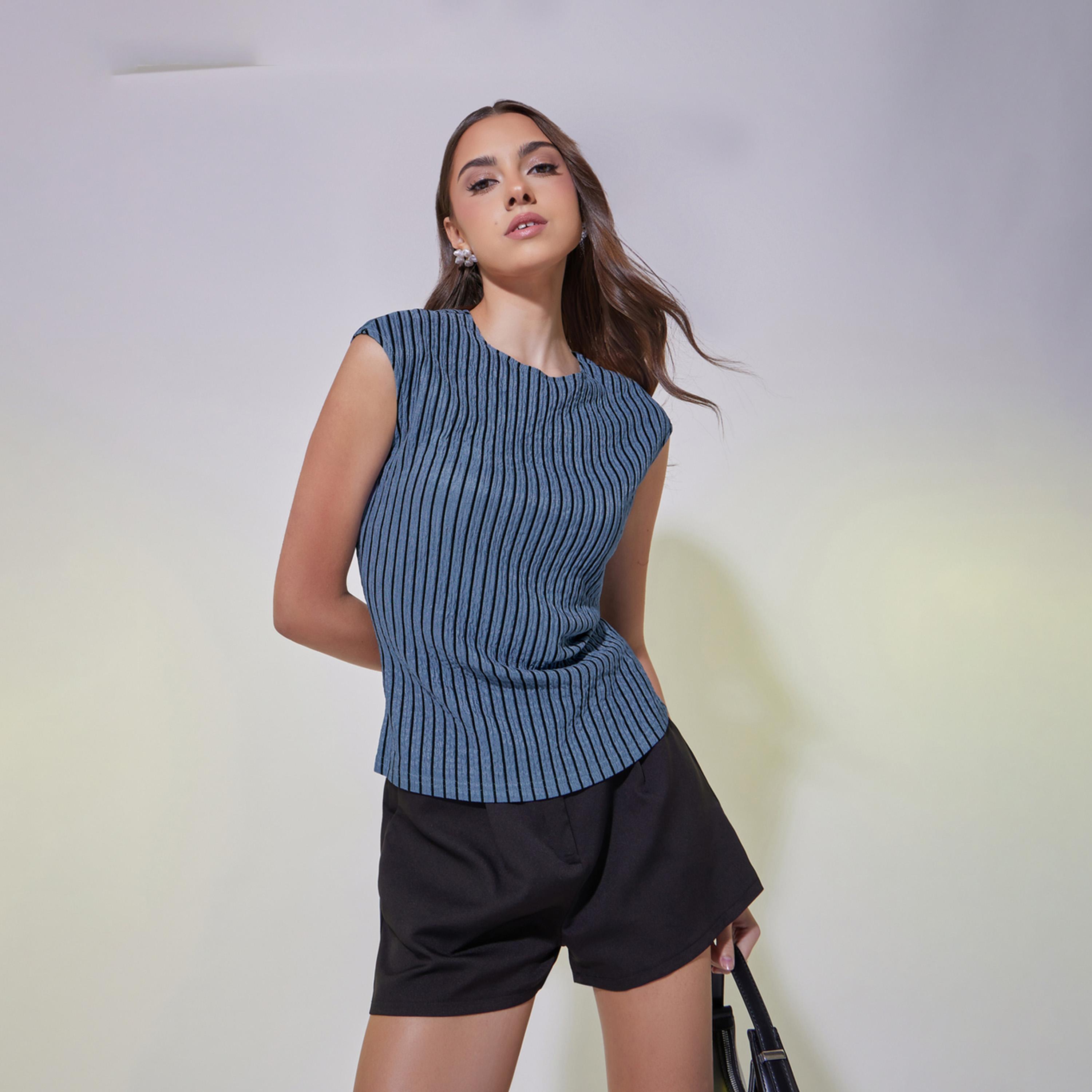 Take Two Textured Striped Regular Fit T-Shirt-women-clothing-tshirts-image-1