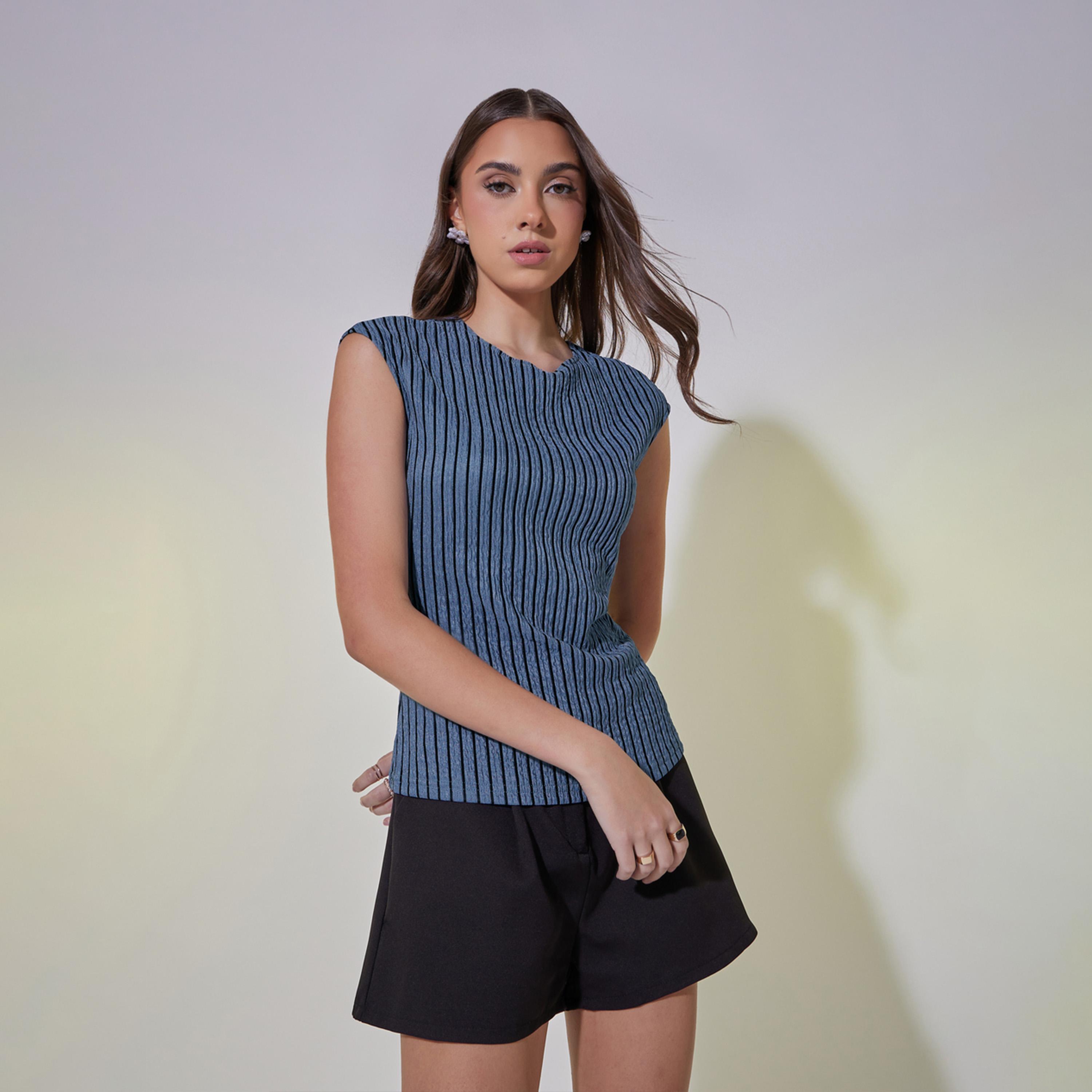 Take Two Textured Striped Regular Fit T-Shirt-women-clothing-tshirts-image-3