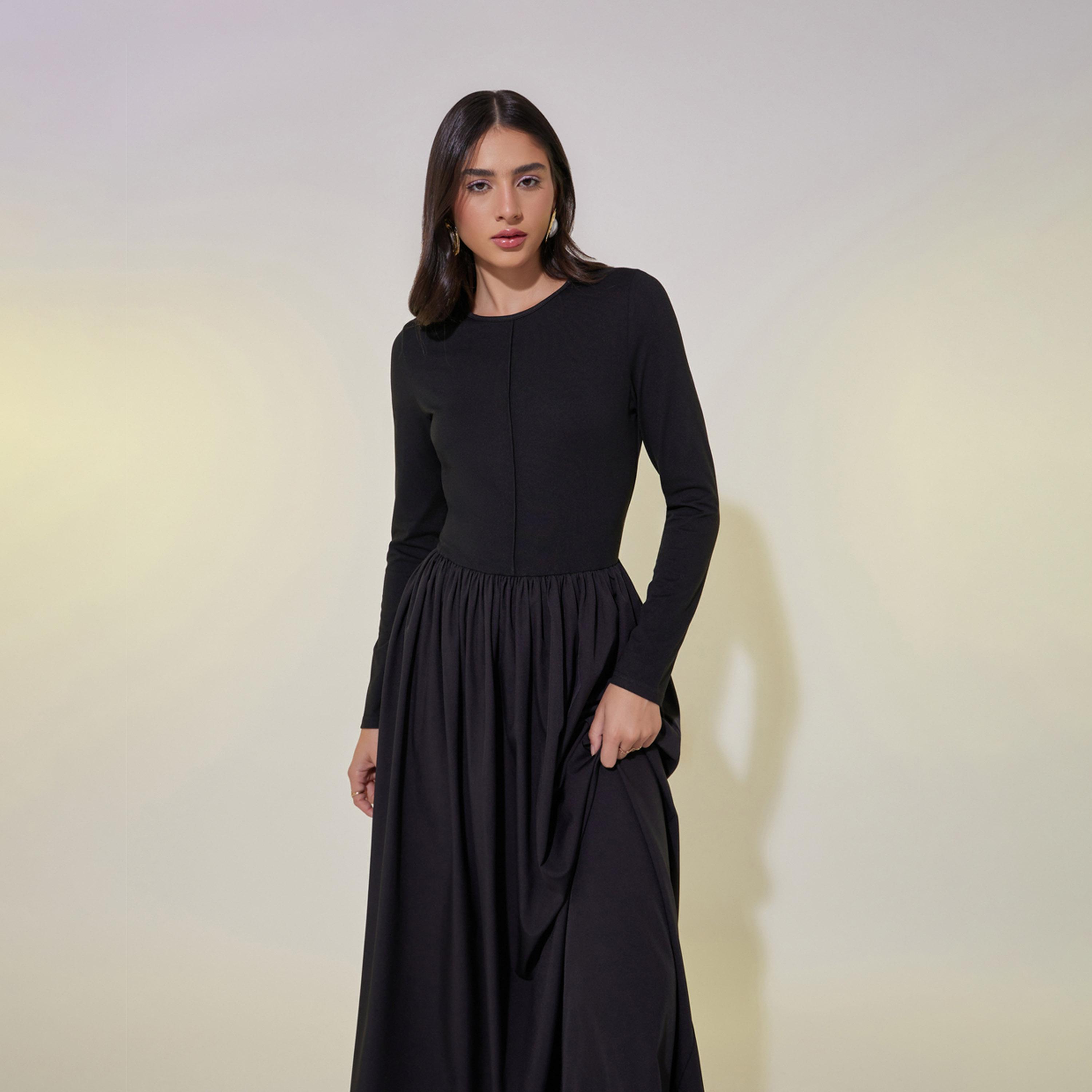Take Two Solid A-Line Long Sleeve Maxi Dress with Seam Detail-women-clothing-dresses-image-4