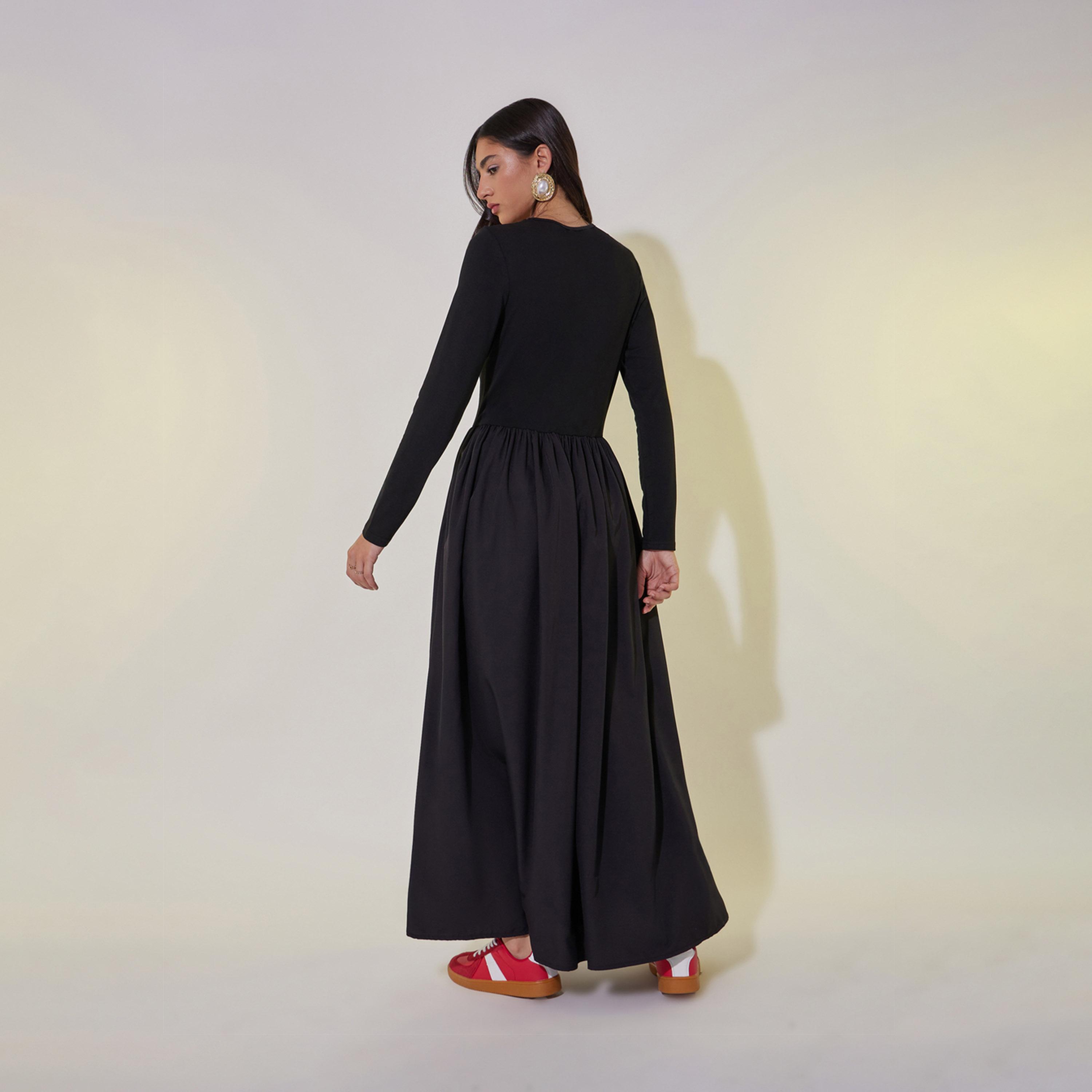 Take Two Solid A-Line Long Sleeve Maxi Dress with Seam Detail-women-clothing-dresses-image-6