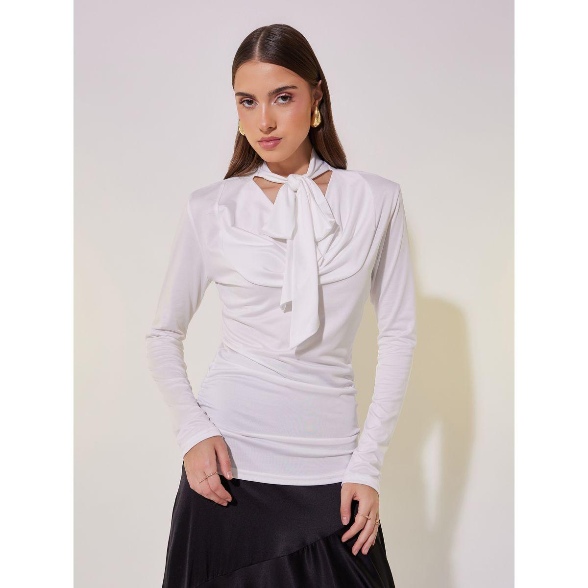 Solid Tie-Up Neck Long Sleeve Top-women-clothing-shirtsandblouses-blouses-image-2