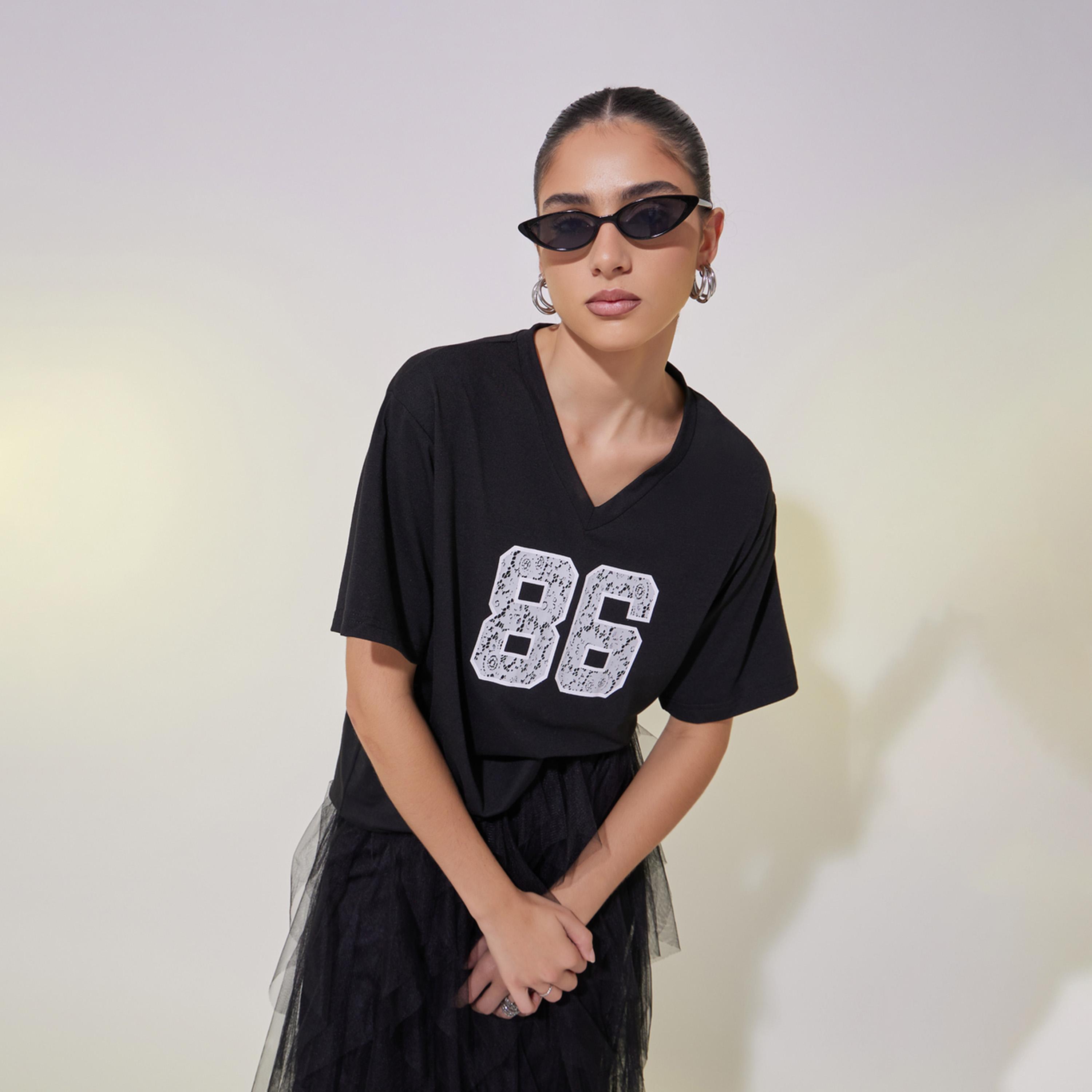 Take Two Graphic Printed V Neck Relaxed Fit T-Shirt-women-clothing-tshirts-image-1