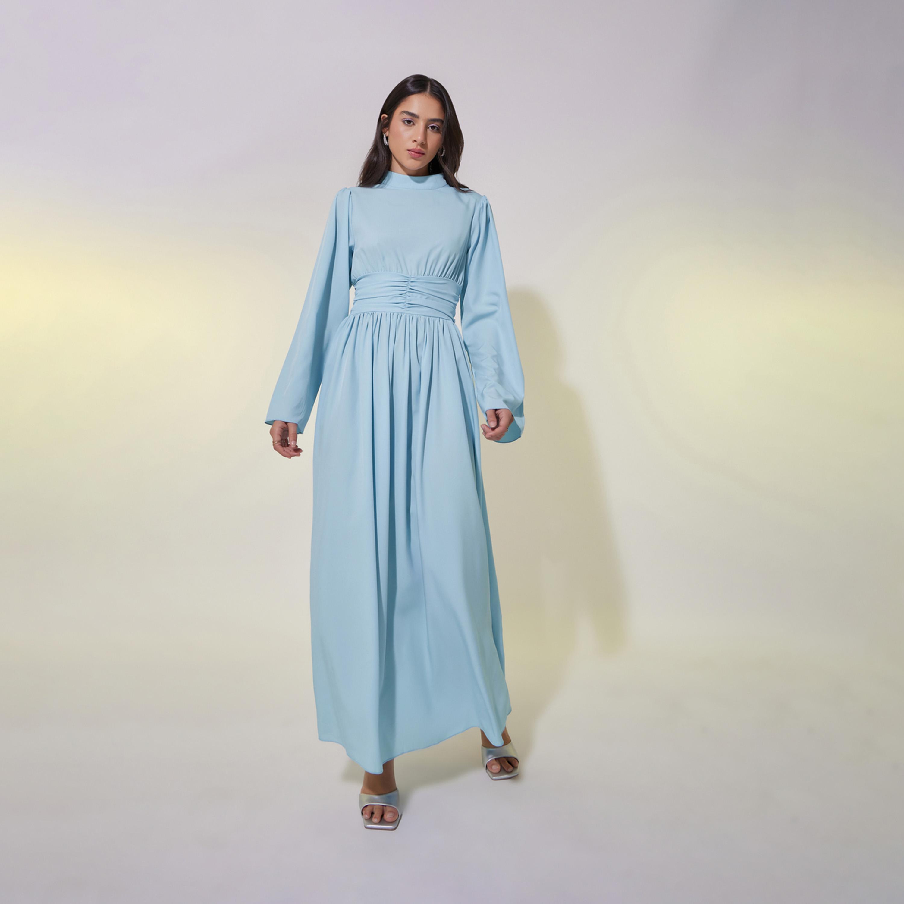 فستان طويلة بياقة عالية وخصر كورسيه-women-clothing-dresses-image-1