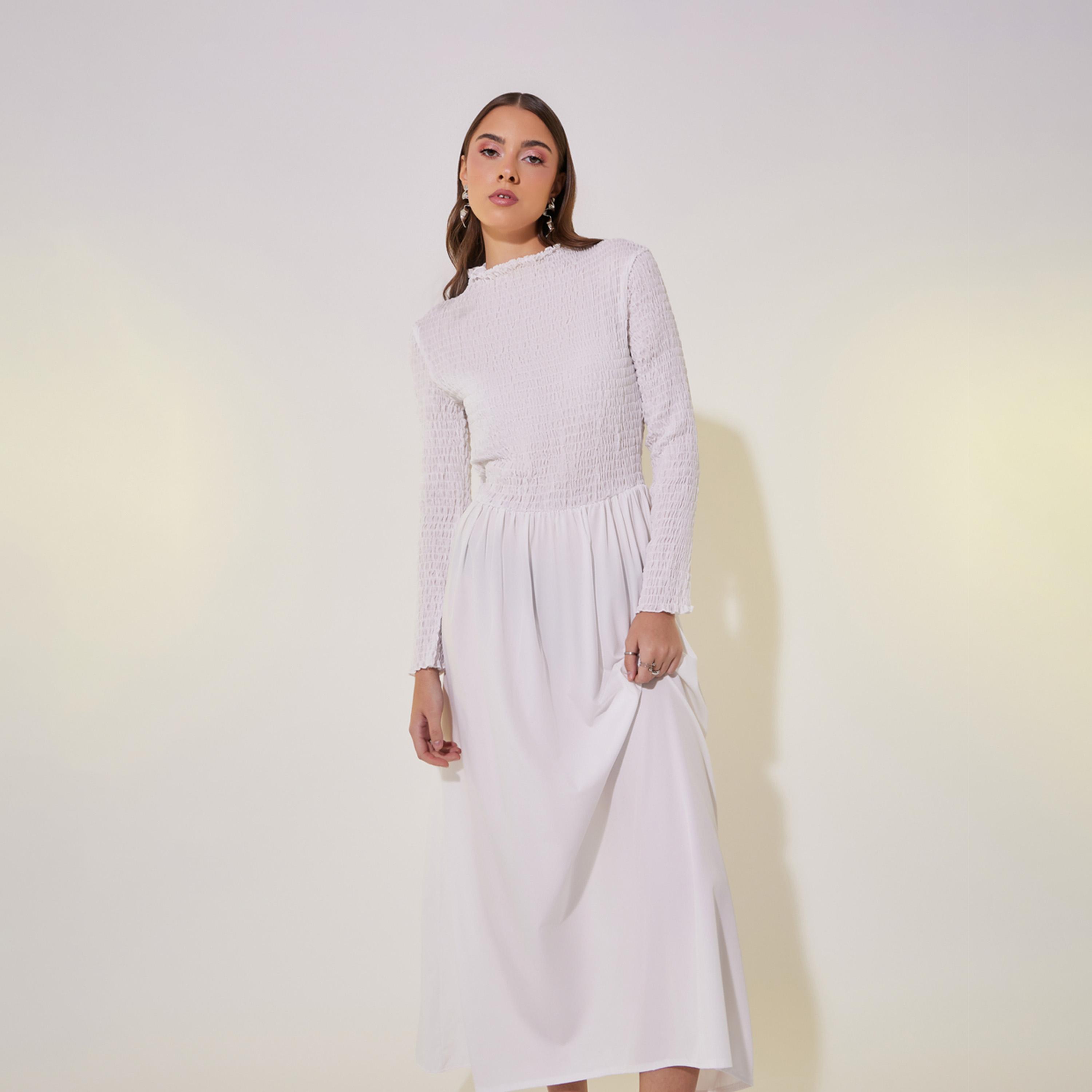 فستان طويل بأكمام طويلة وكشكش-women-clothing-dresses-image-4