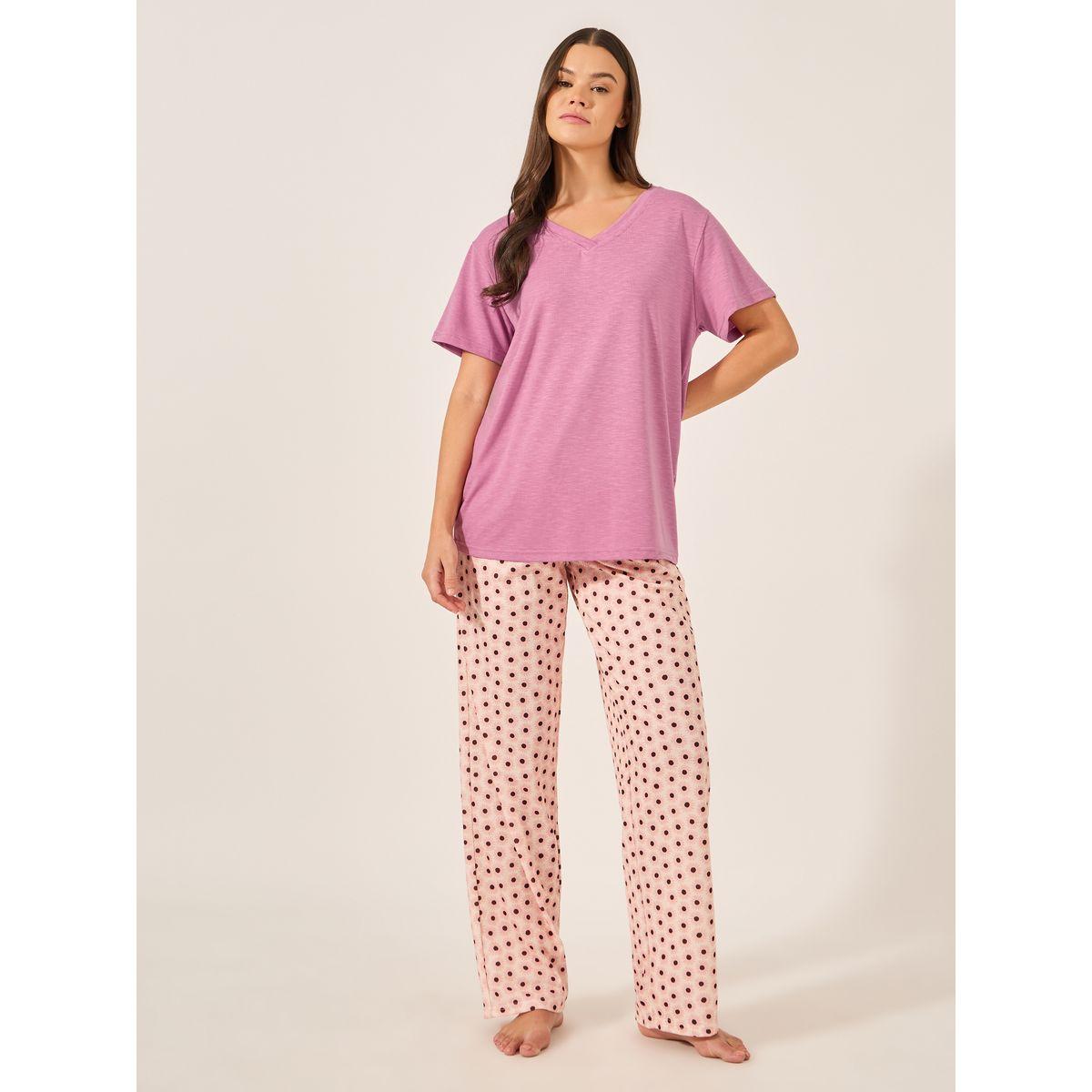 Styli Floral Printed Pajama Set with V-Neck T-Shirt-women-clothing-nightwear-pyjamas-longsets-image-1