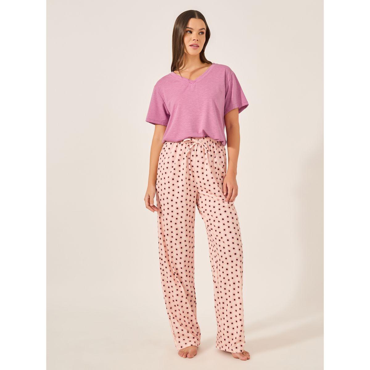 Styli Floral Printed Pajama Set with V-Neck T-Shirt-women-clothing-nightwear-pyjamas-longsets-image-2