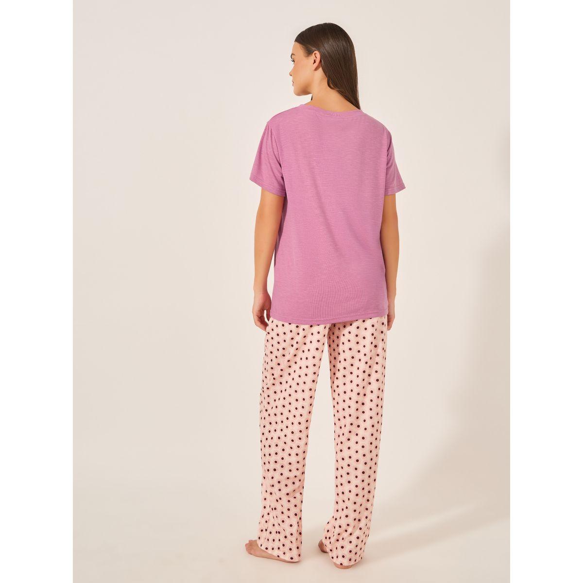Styli Floral Printed Pajama Set with V-Neck T-Shirt-women-clothing-nightwear-pyjamas-longsets-image-5