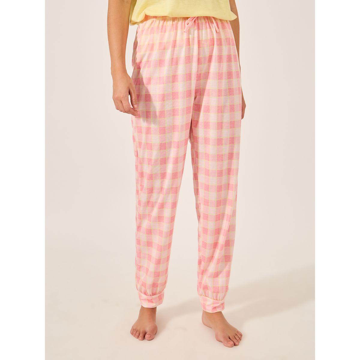 Styli V-Neck T-Shirt and Checked Cuffed Pajama Set-women-clothing-nightwear-pyjamas-longsets-image-6