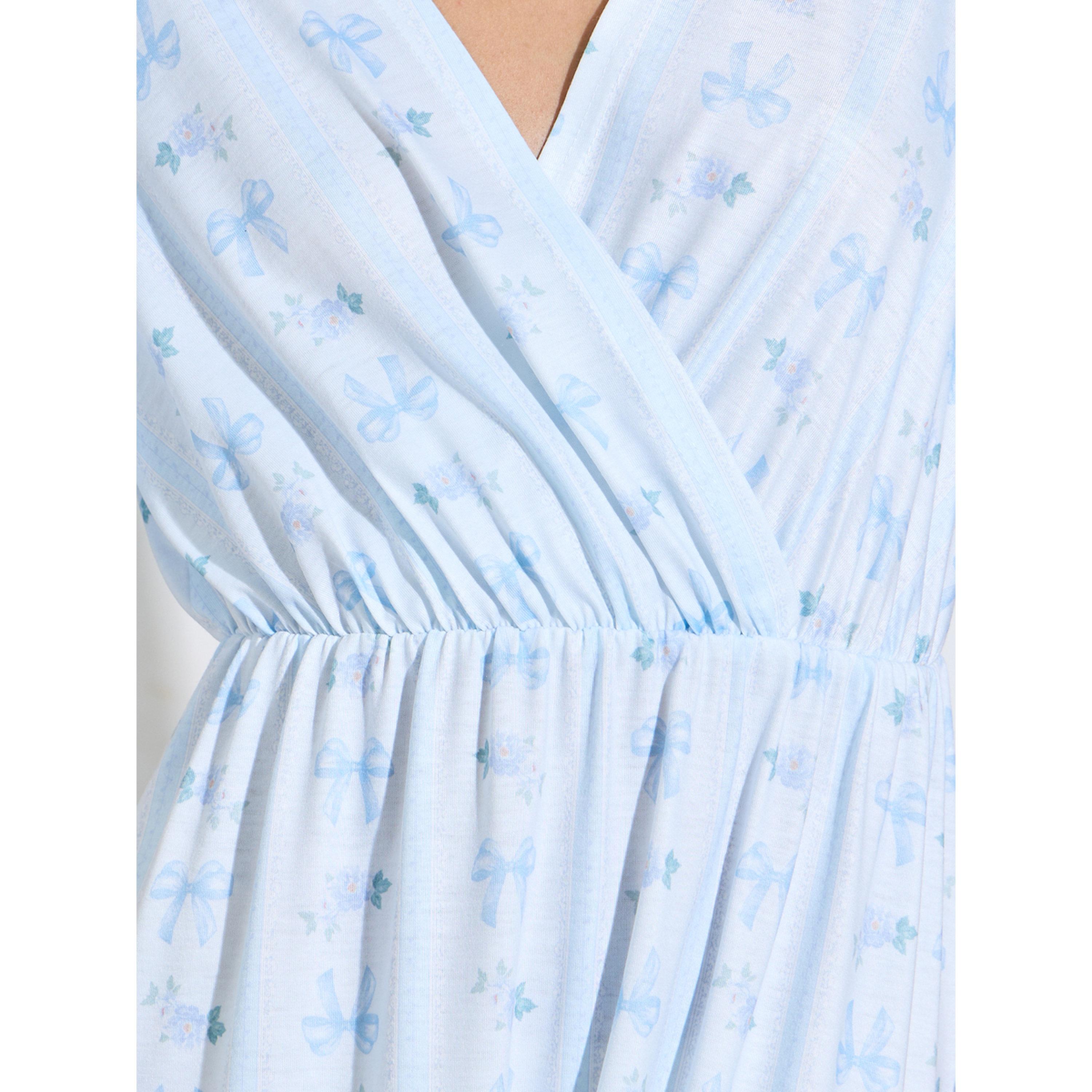 Styli Linear Bow Print V Neck Wrap Over Nightdress-women-clothing-nightwear-nighties-image-4
