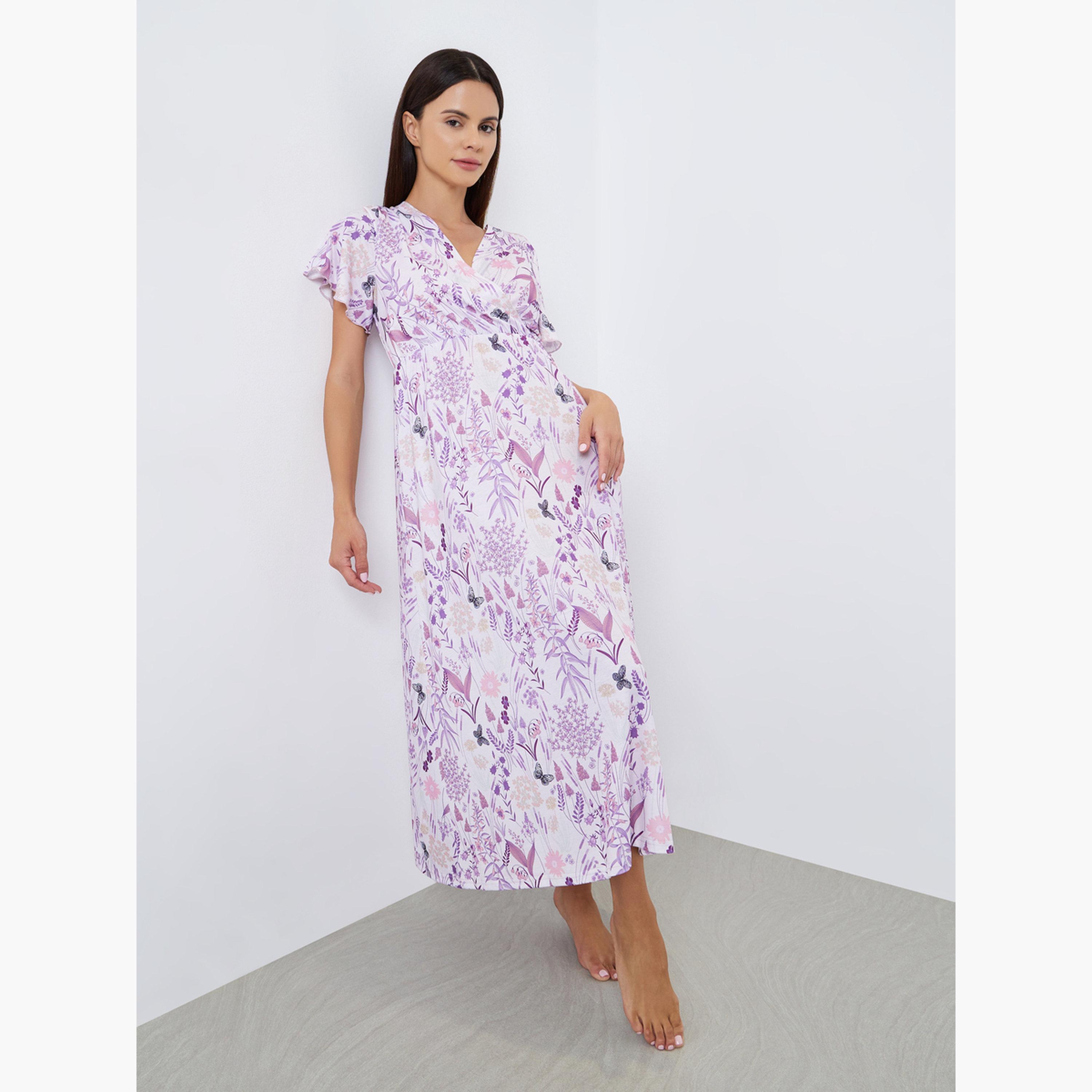 قميص نوم بنمط لف وطبعة زهور-women-clothing-nightwear-nighties-image-1