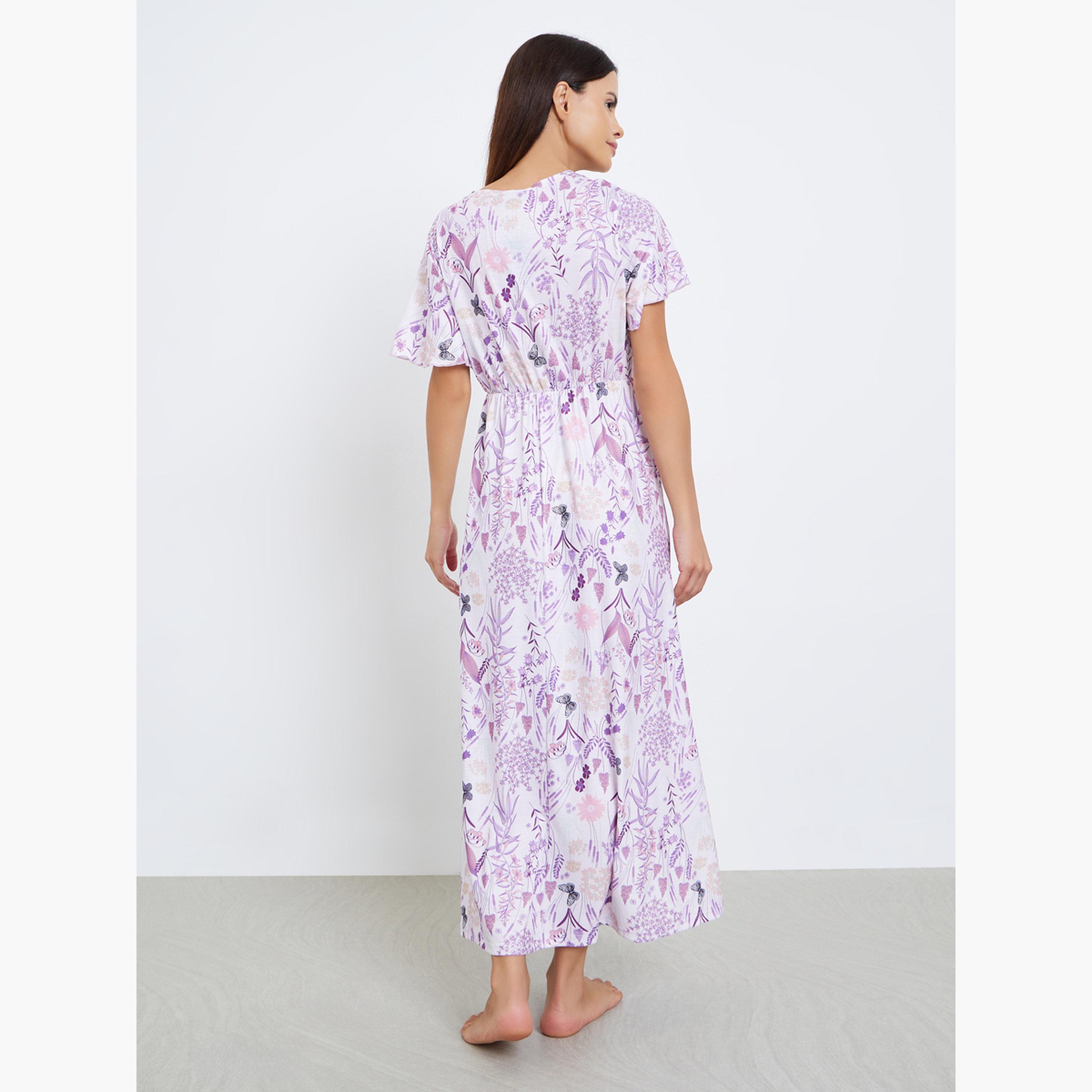 قميص نوم بنمط لف وطبعة زهور-women-clothing-nightwear-nighties-image-2