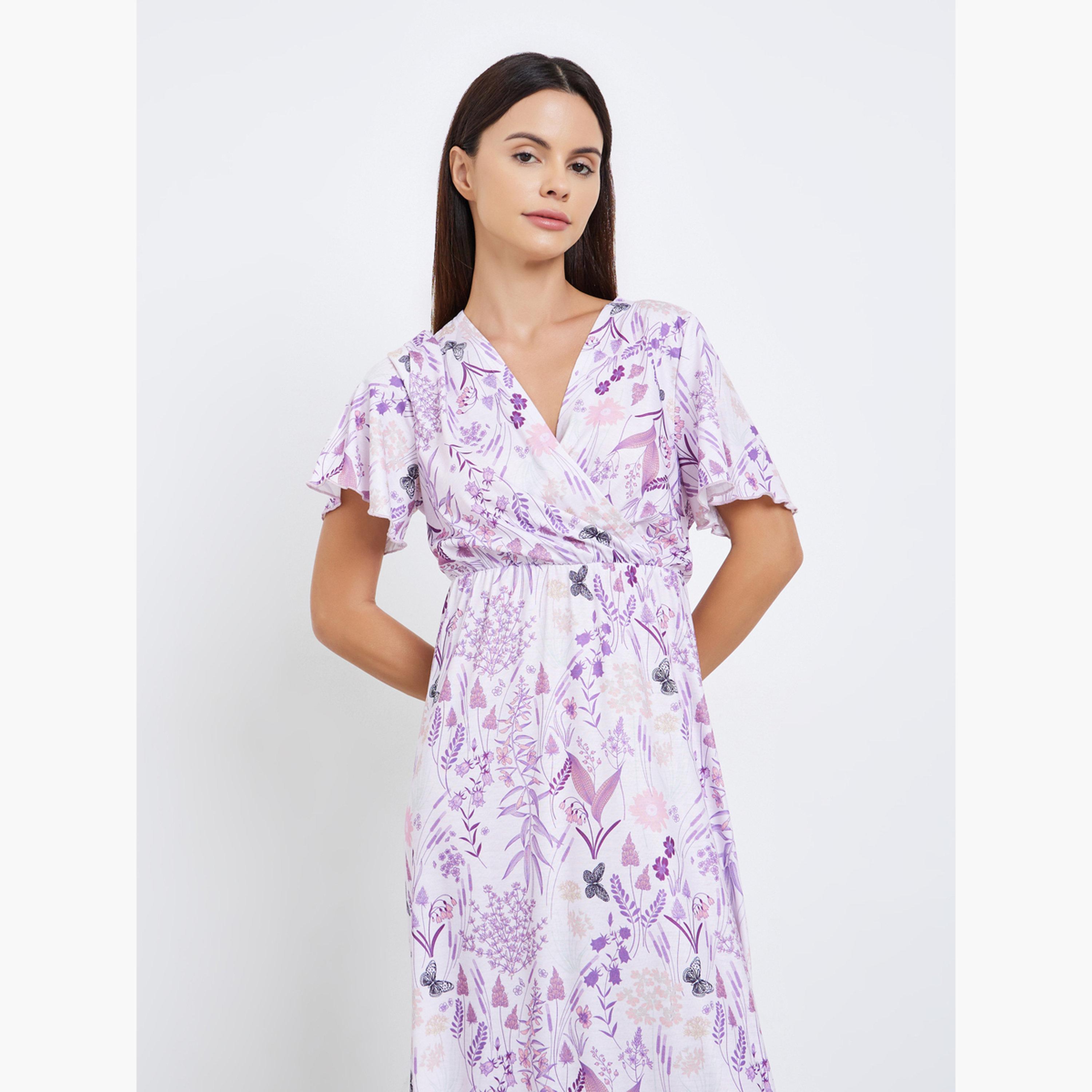قميص نوم بنمط لف وطبعة زهور-women-clothing-nightwear-nighties-image-4