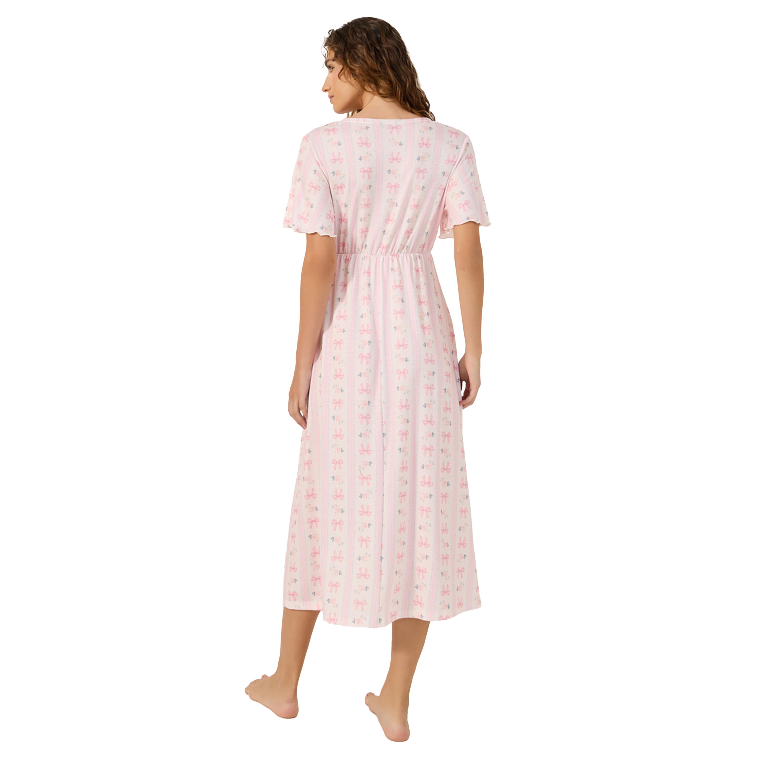 ستايلي - فستان نوم بتصميم ملفوف بياقة V وطبعة فيونكة-women-clothing-nightwear-nighties-image-4