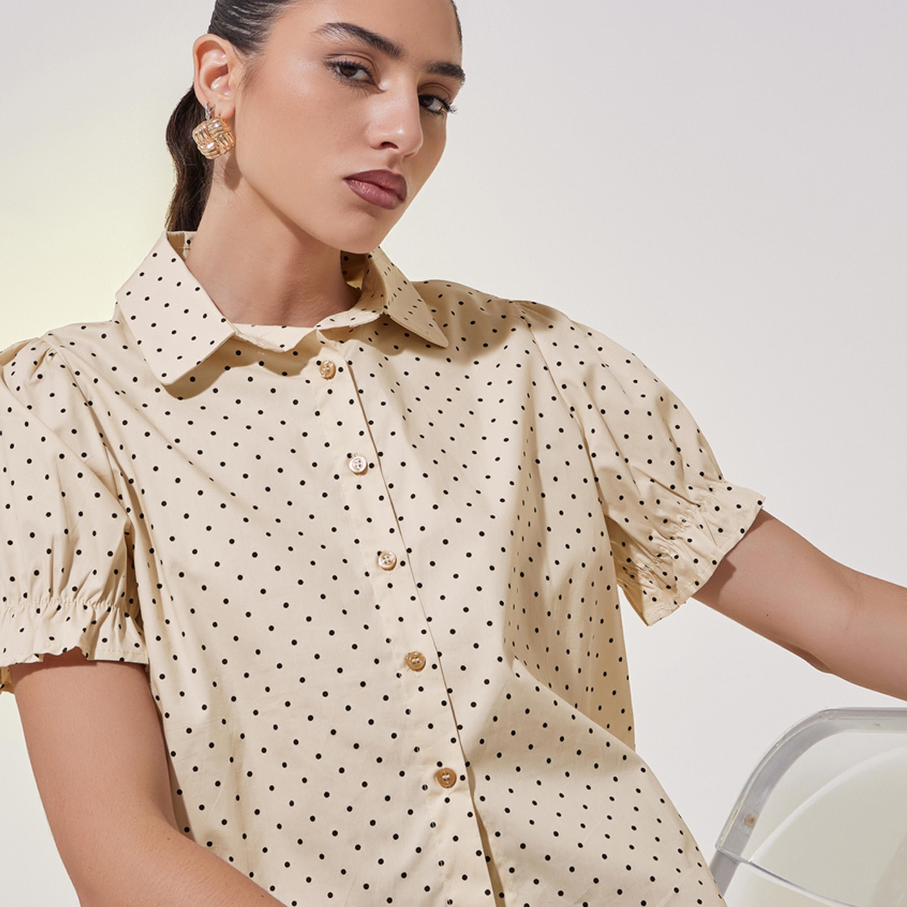 Take Two Polka Dot Print Puff Sleeve Regular Fit Shirt-women-clothing-shirtsandblouses-shirts-image-1
