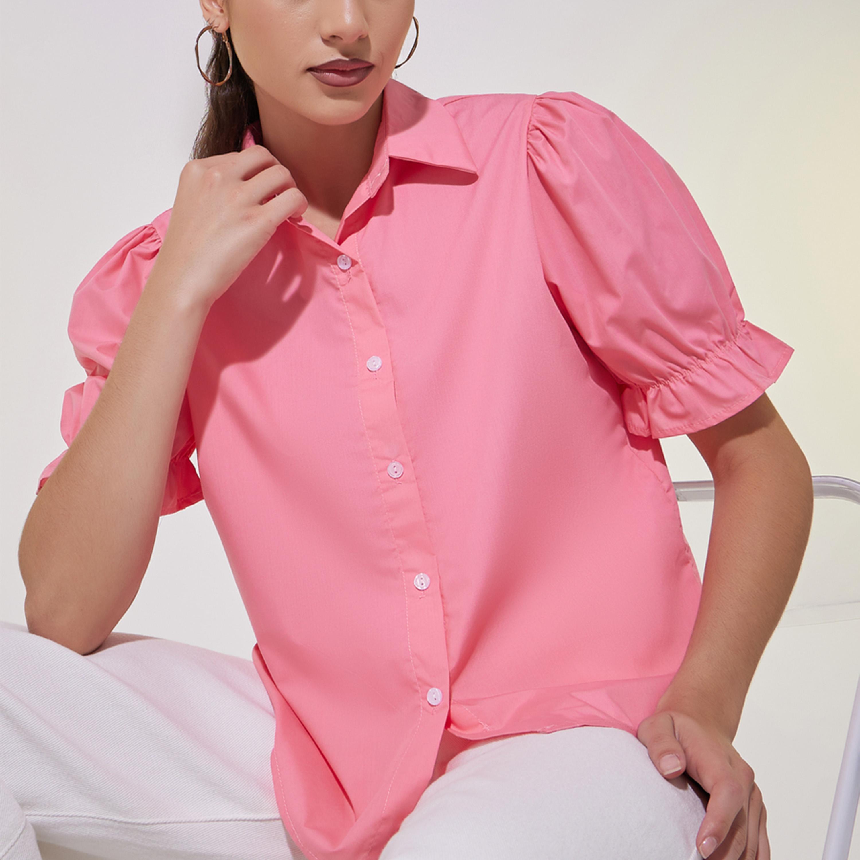 Take Two Solid Puff Sleeve Regular Fit Shirt-women-clothing-shirtsandblouses-shirts-image-1