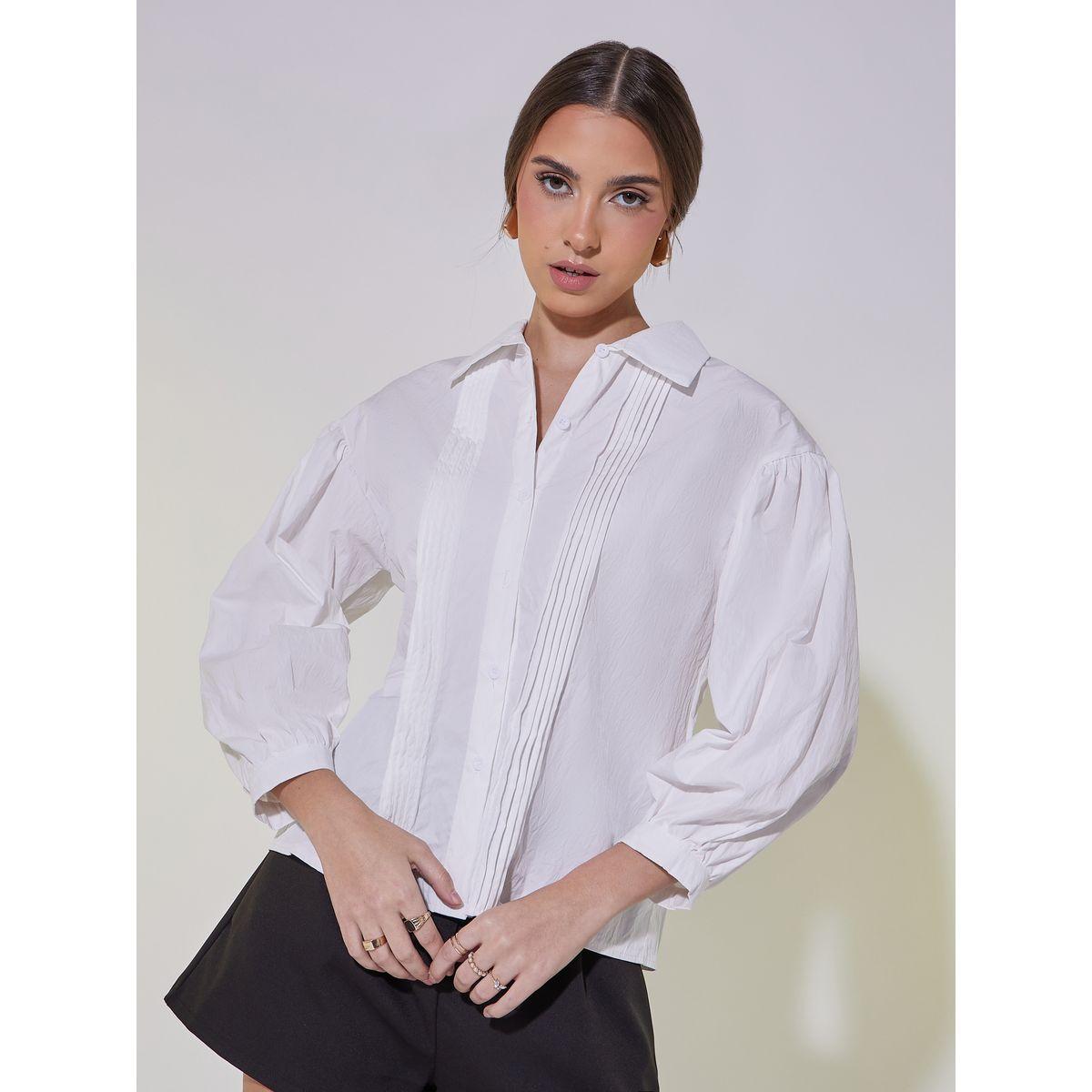 Pintuck Detail Cuffed Sleeve Regular Fit Shirt-women-clothing-shirtsandblouses-shirts-image-1