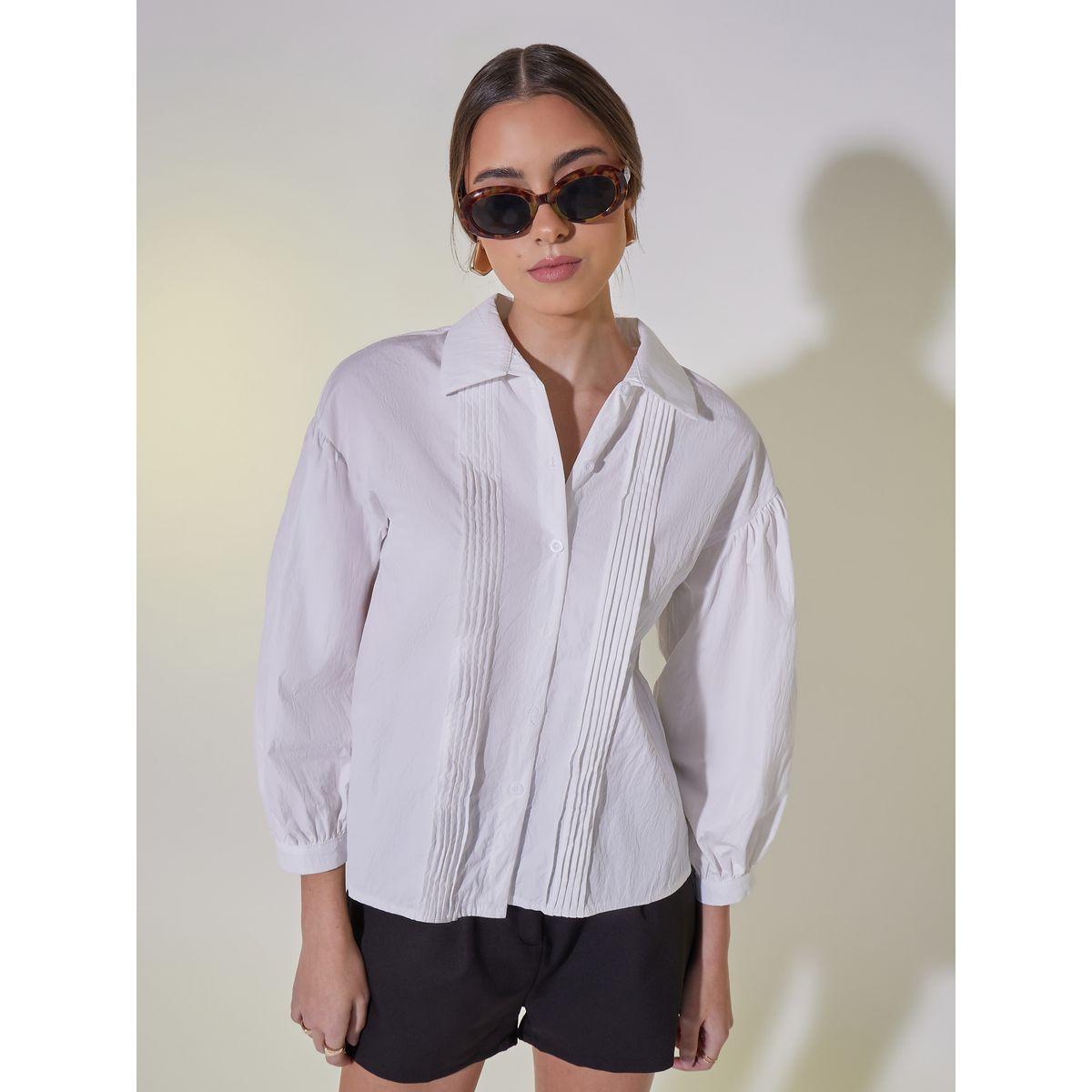 Pintuck Detail Cuffed Sleeve Regular Fit Shirt-women-clothing-shirtsandblouses-shirts-image-3