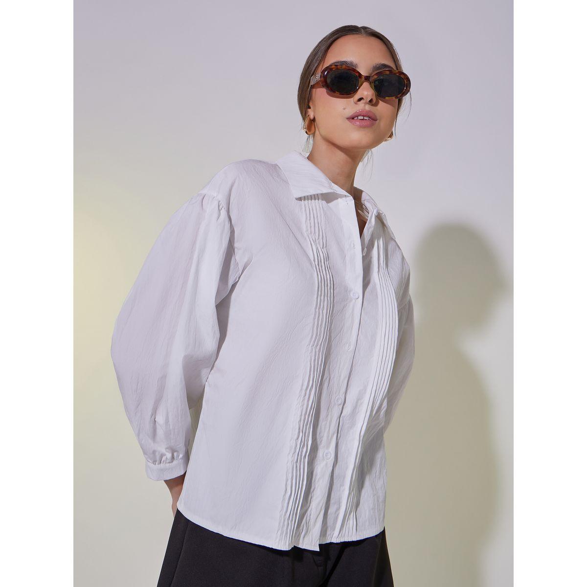 Pintuck Detail Cuffed Sleeve Regular Fit Shirt-women-clothing-shirtsandblouses-shirts-image-4