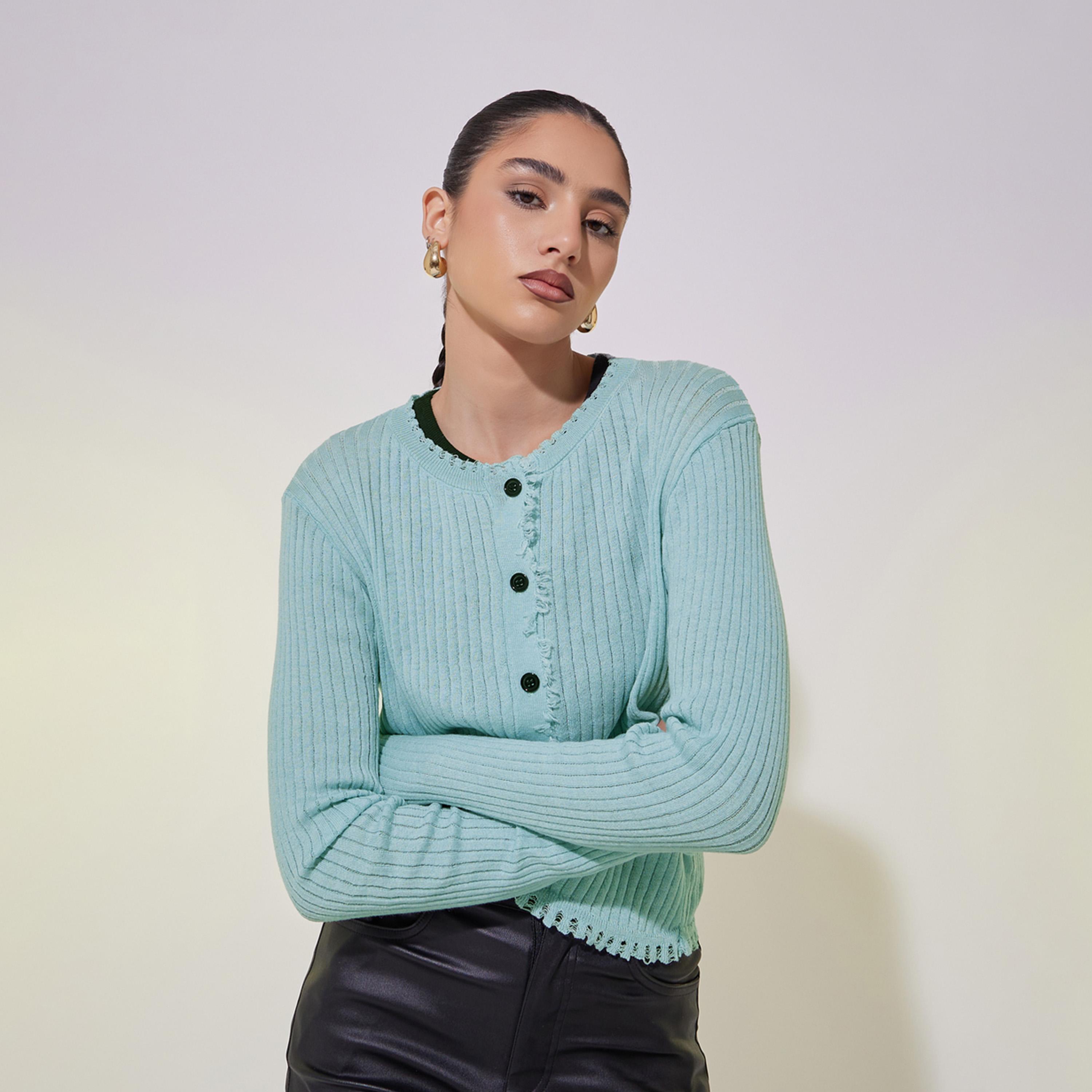 Take Two Ribbed Long Sleeve Knit Top with Frayed Edge-women-clothing-shirtsandblouses-blouses-image-2