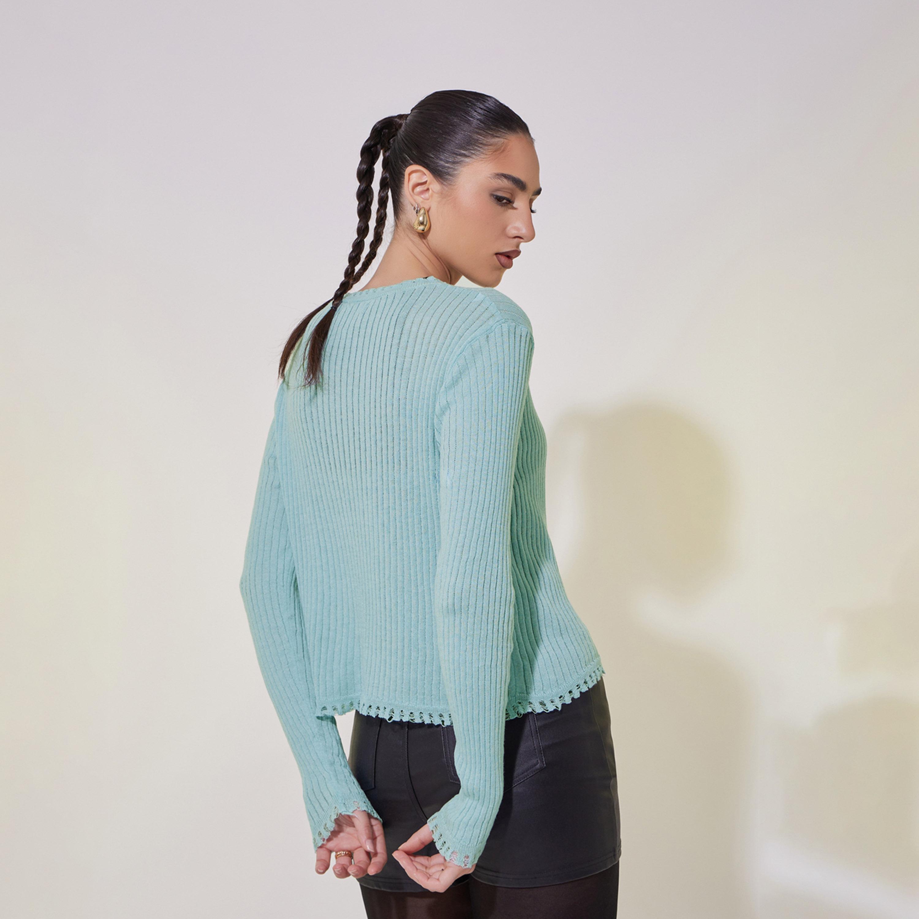 بلوزة مضلعة باكمام طويلة وحواف ممزقة-women-clothing-shirtsandblouses-blouses-image-6