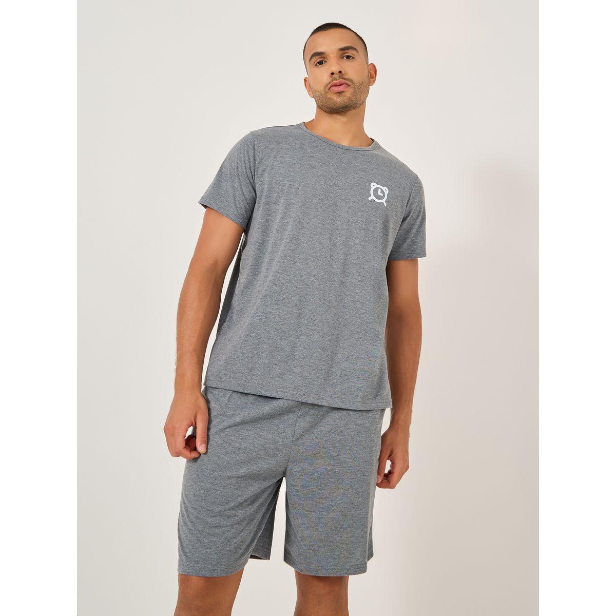 Styli Slogan Front and Back Printed T-Shirt and Shorts Set-men-clothing-nightwear-sets-image-2
