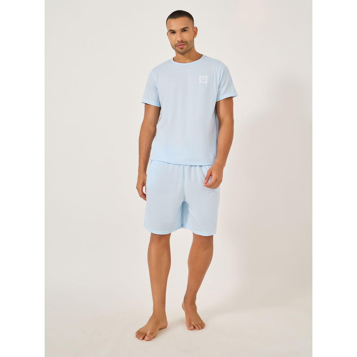 Styli Slogan Front and Back Printed T-Shirt and Shorts Set-men-clothing-nightwear-sets-image-1