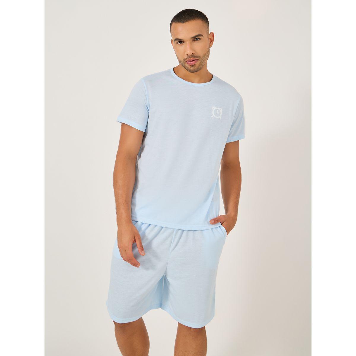 Styli Slogan Front and Back Printed T-Shirt and Shorts Set-men-clothing-nightwear-sets-image-2
