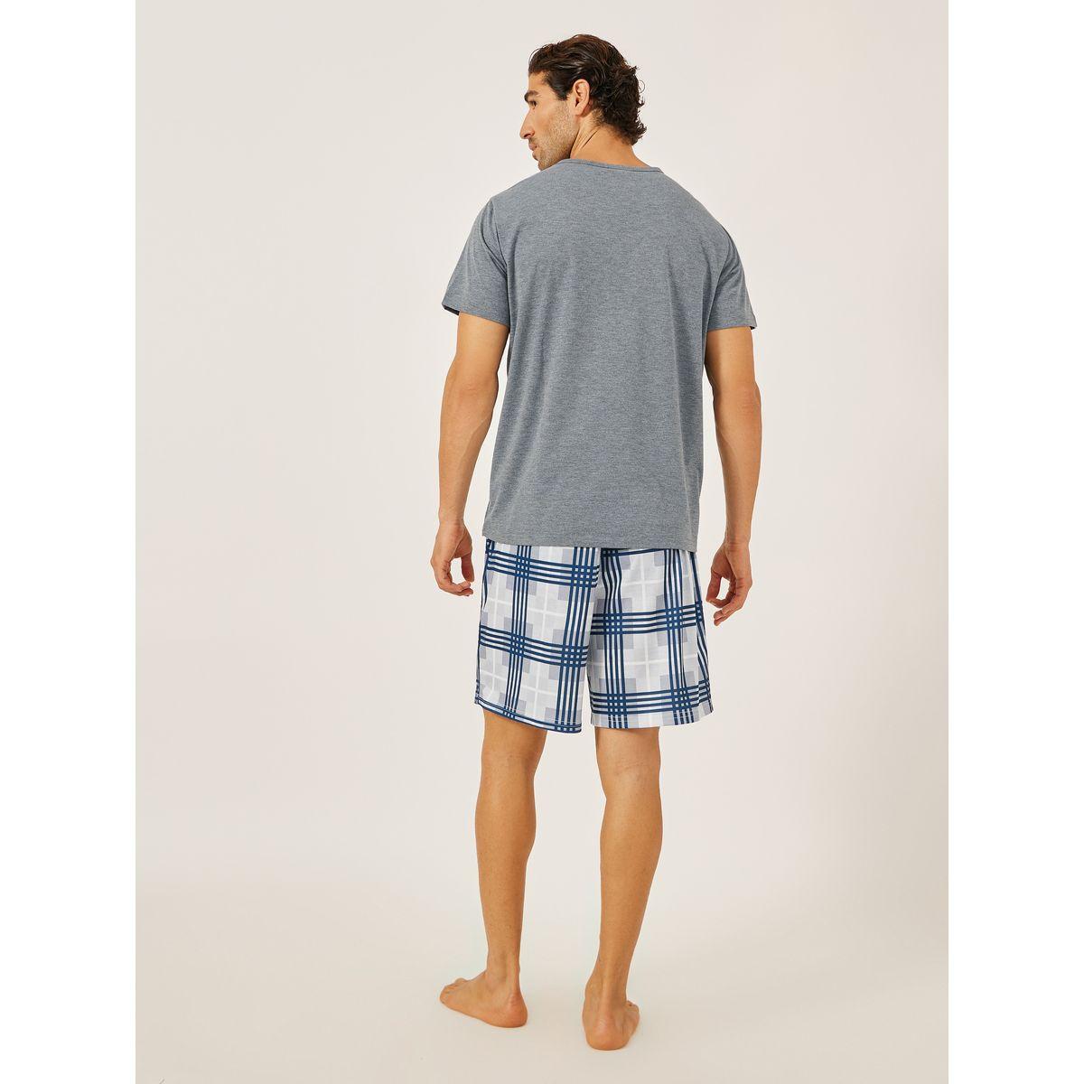 Styli Slogan Printed T-Shirt and Checked Shorts Set-men-clothing-nightwear-sets-image-4