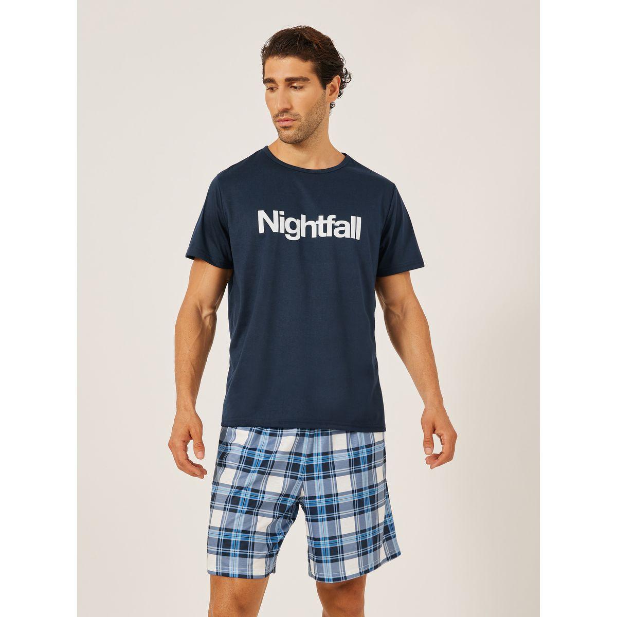 مجموعة من شورت وتيشيرت بطبعة كتابة-men-clothing-nightwear-sets-image-2