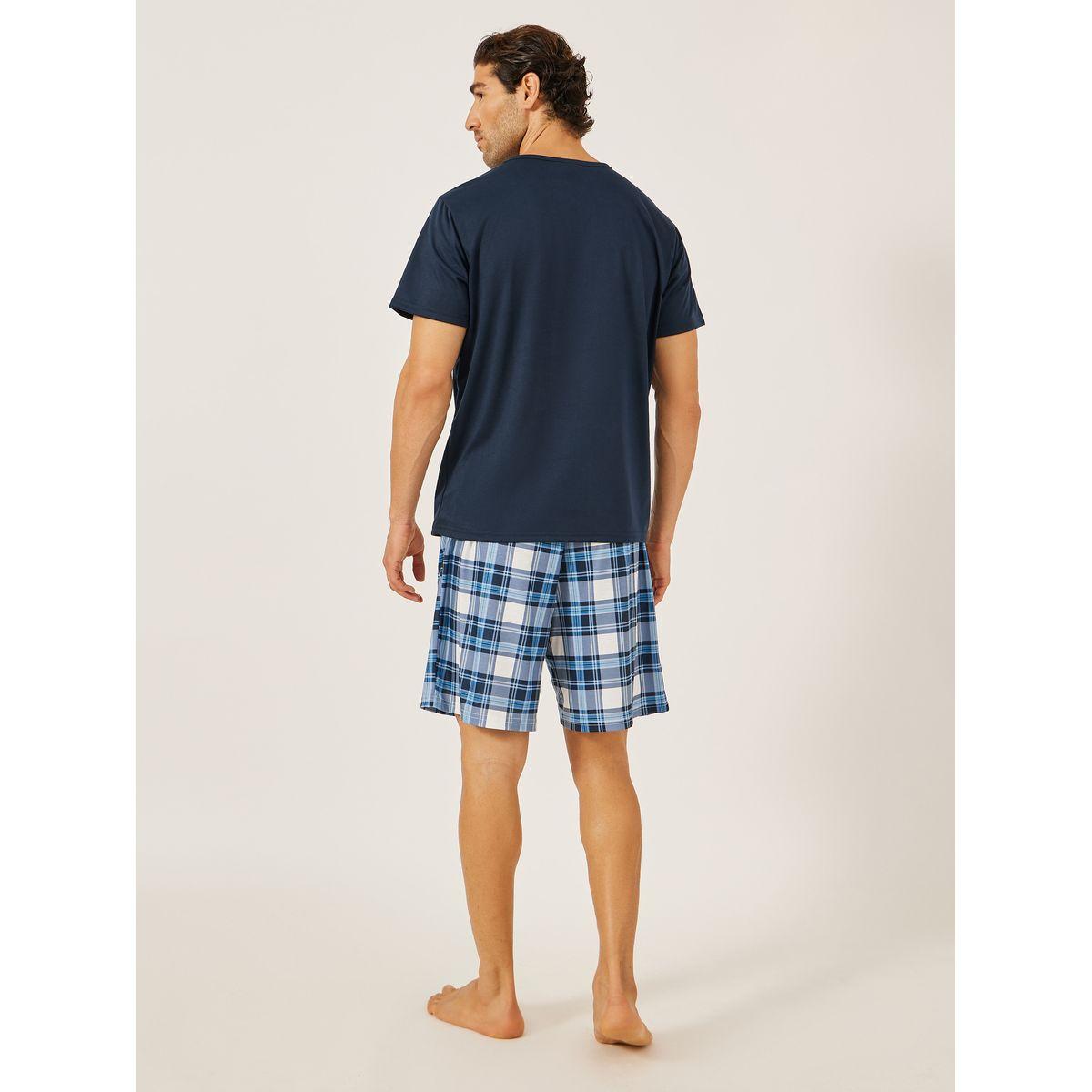 Styli Slogan Printed T-Shirt and Checked Shorts Set-men-clothing-nightwear-sets-image-4