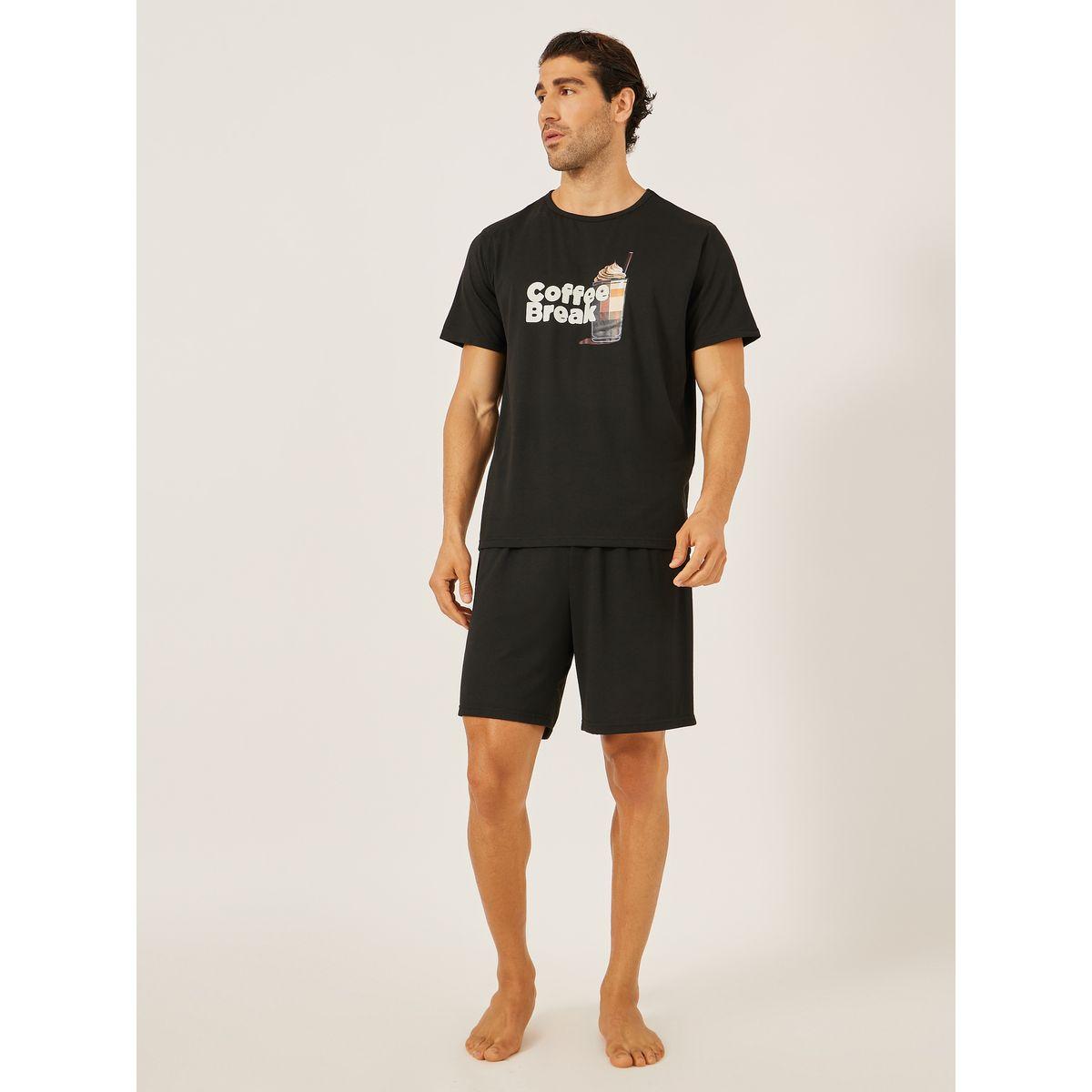 مجموعة من شورت سادة مع تيشيرت بطبعة جرافيك-men-clothing-nightwear-sets-image-1