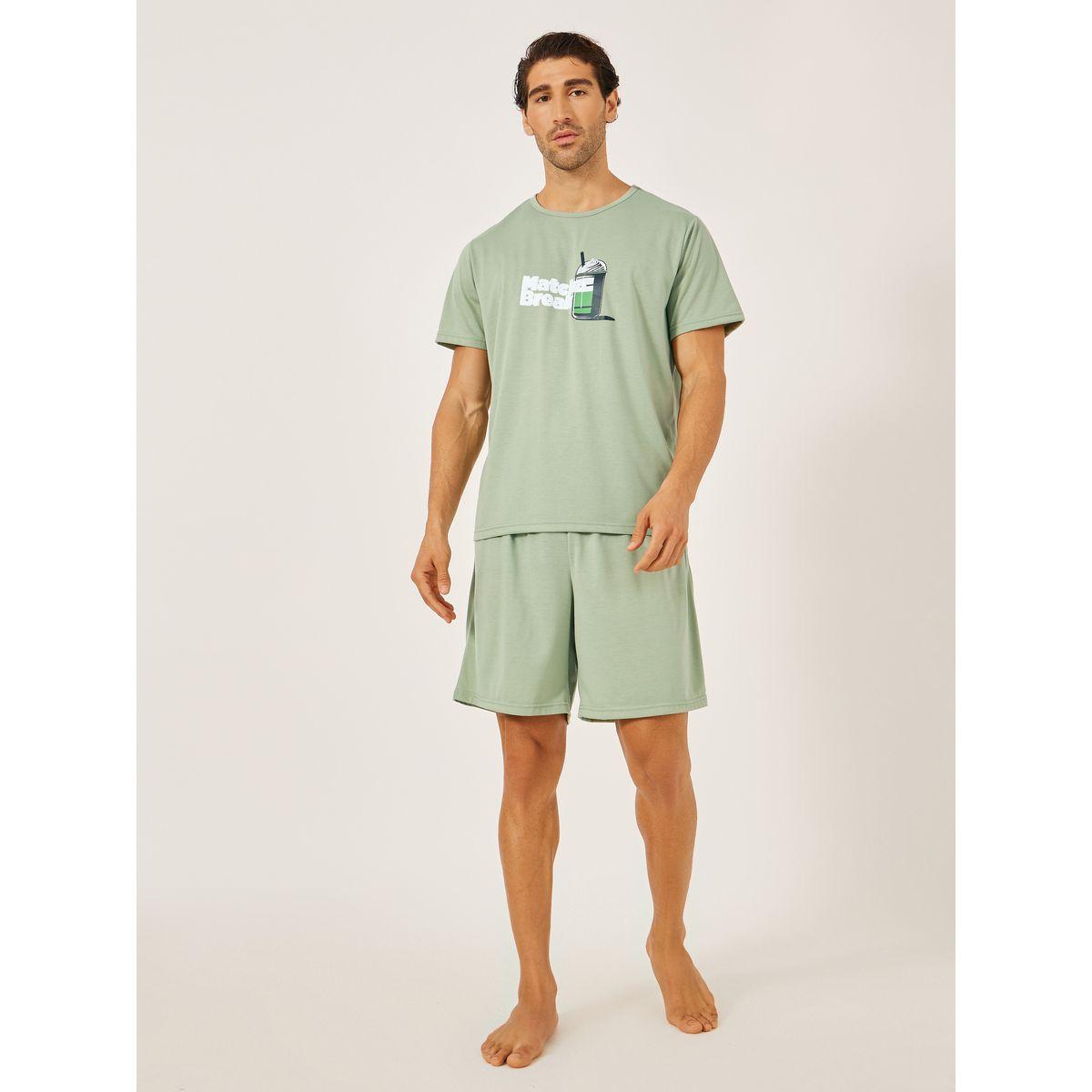 Styli Graphic Printed T-Shirt and Solid Shorts Set-men-clothing-nightwear-sets-image-1