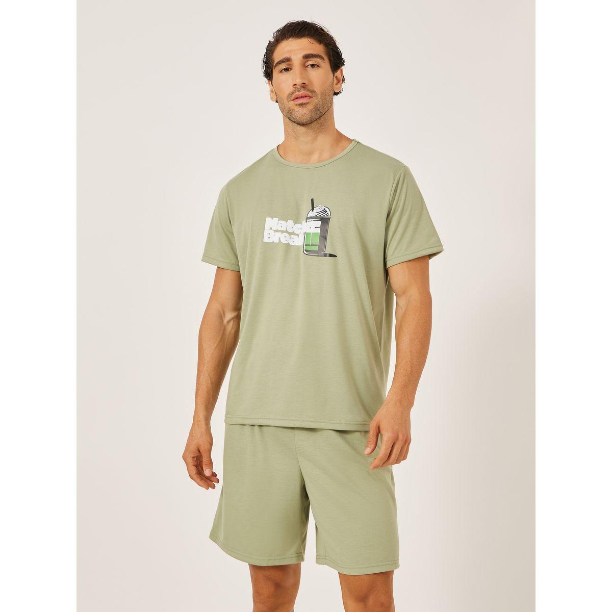 Styli Graphic Printed T-Shirt and Solid Shorts Set-men-clothing-nightwear-sets-image-2