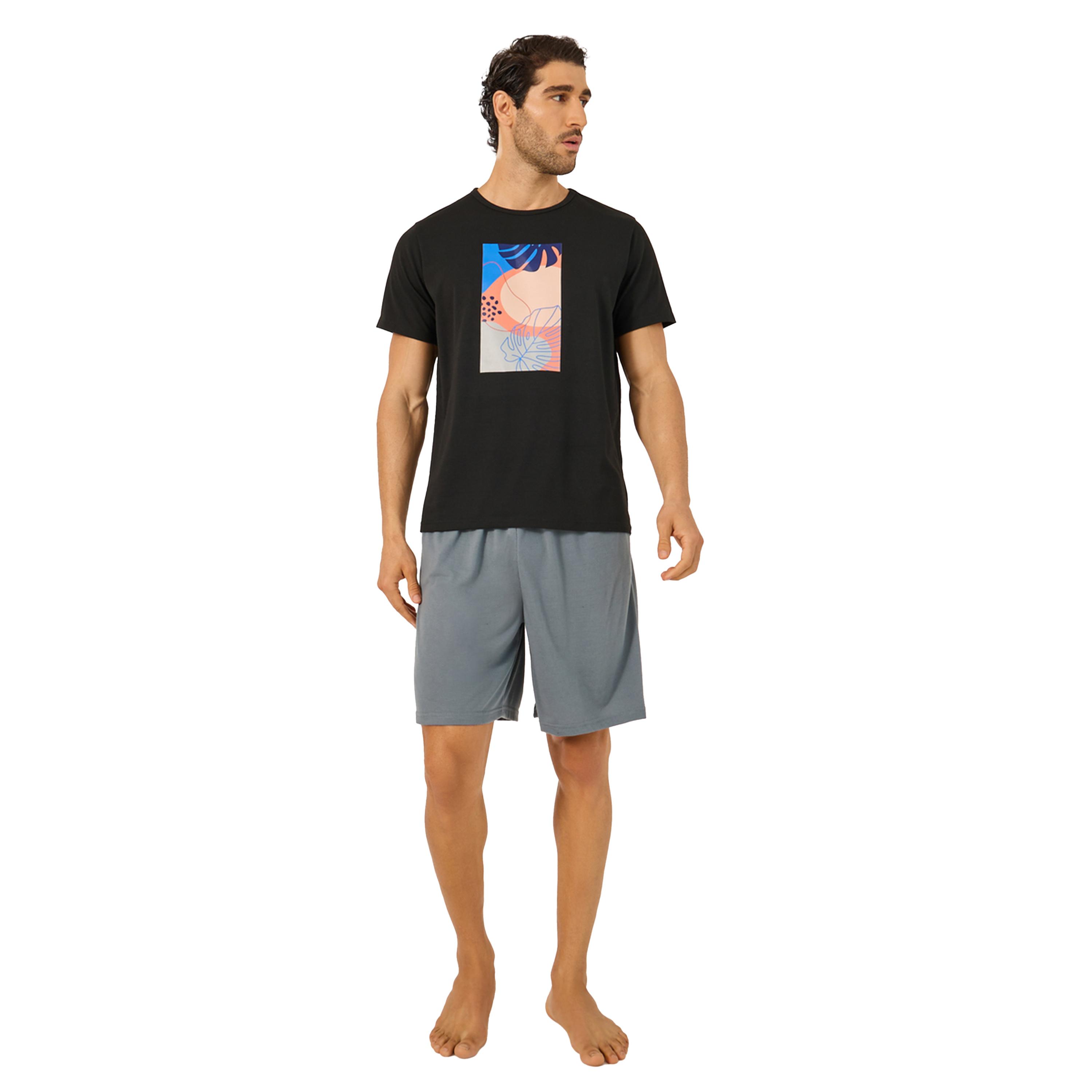 Styli Graphic Printed Round Neck T-Shirt and Shorts Set-men-clothing-nightwear-sets-image-1