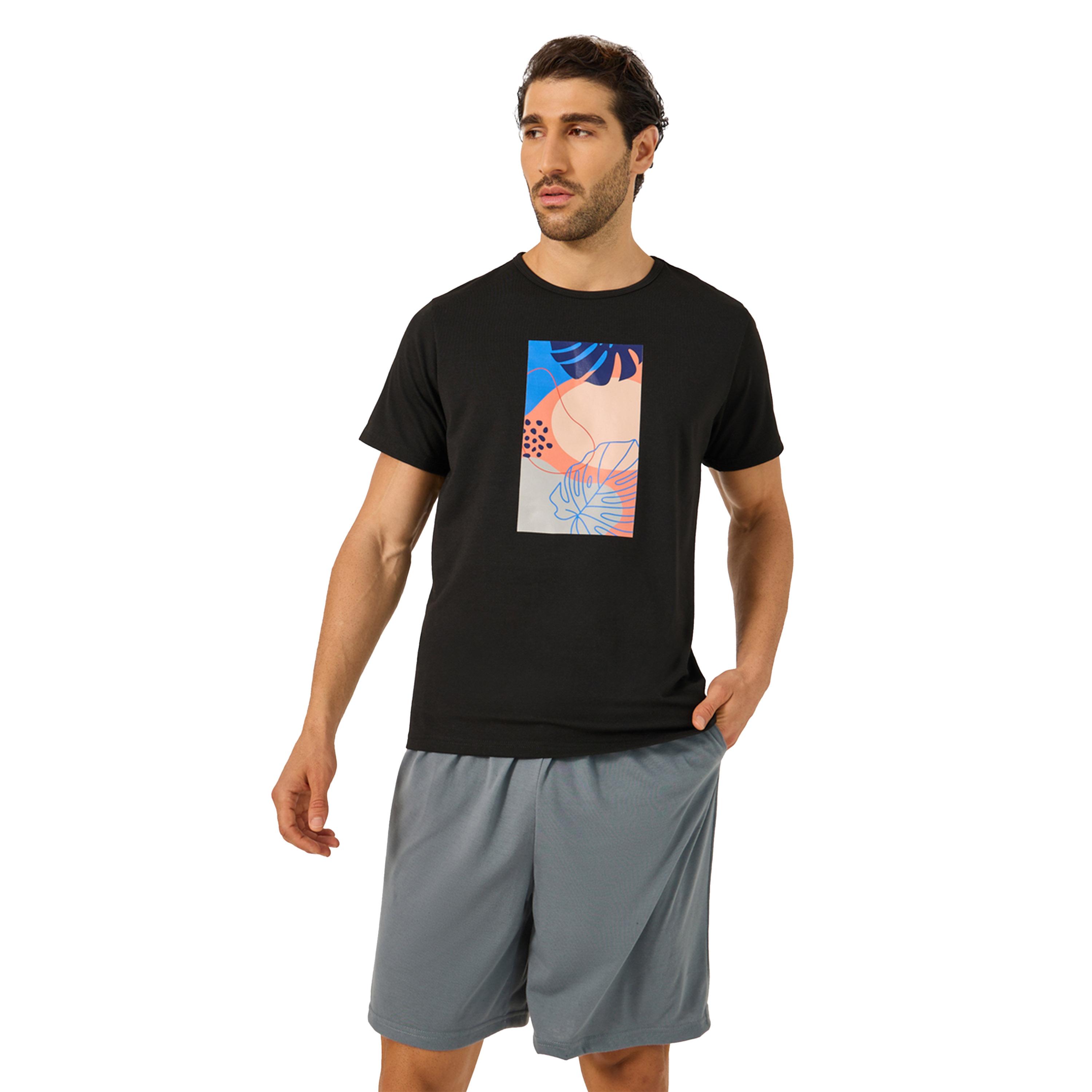 Styli Graphic Printed Round Neck T-Shirt and Shorts Set-men-clothing-nightwear-sets-image-2