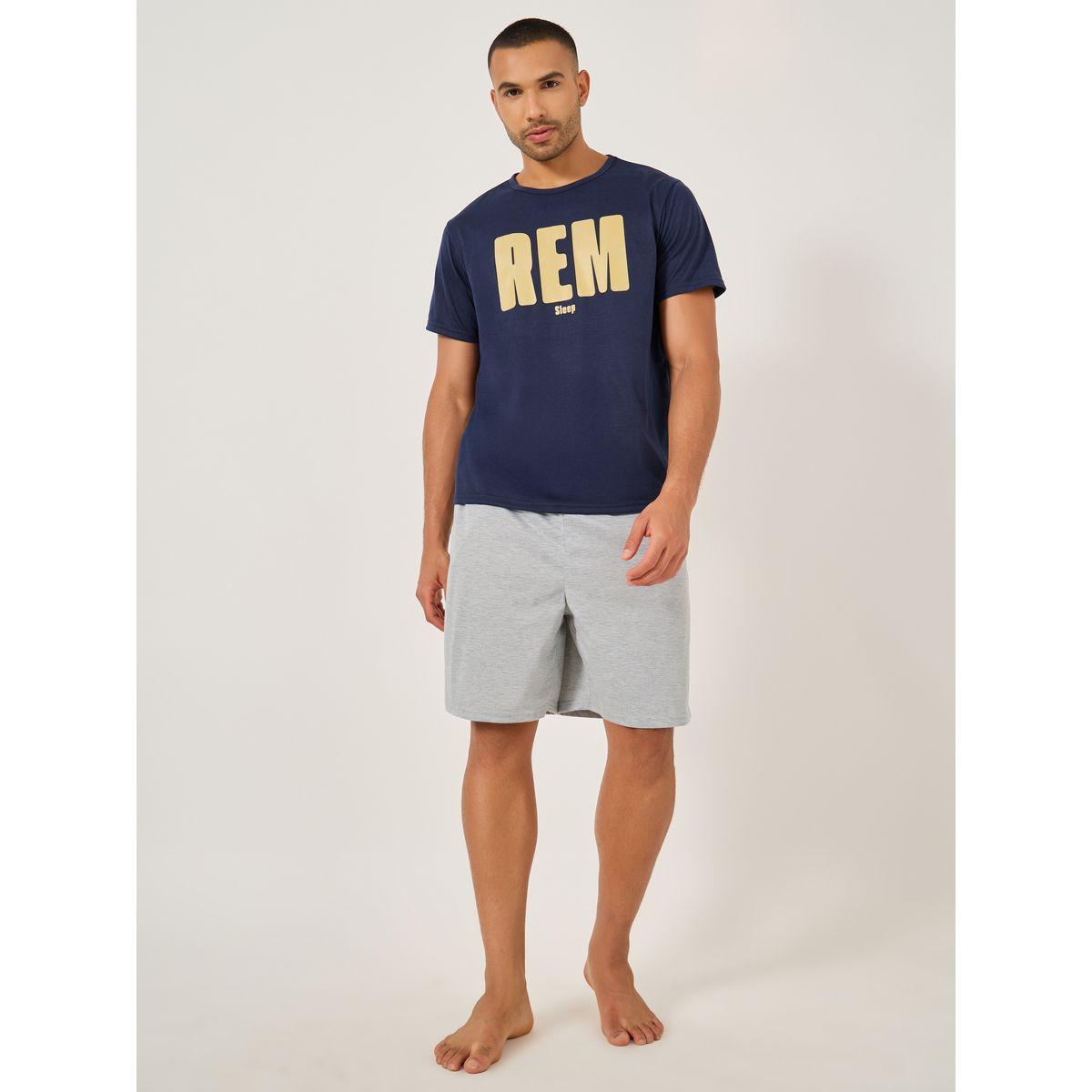Styli Slogan Printed T-Shirt and Solid Shorts Set-men-clothing-nightwear-sets-image-1
