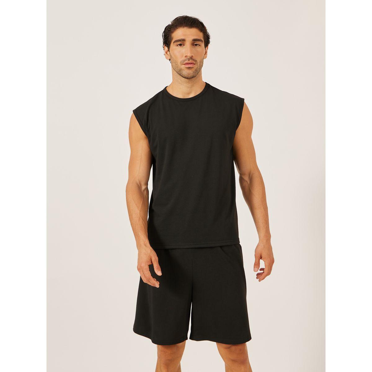 Styli Solid Round Neck Tank and Shorts Set-men-clothing-nightwear-sets-image-2