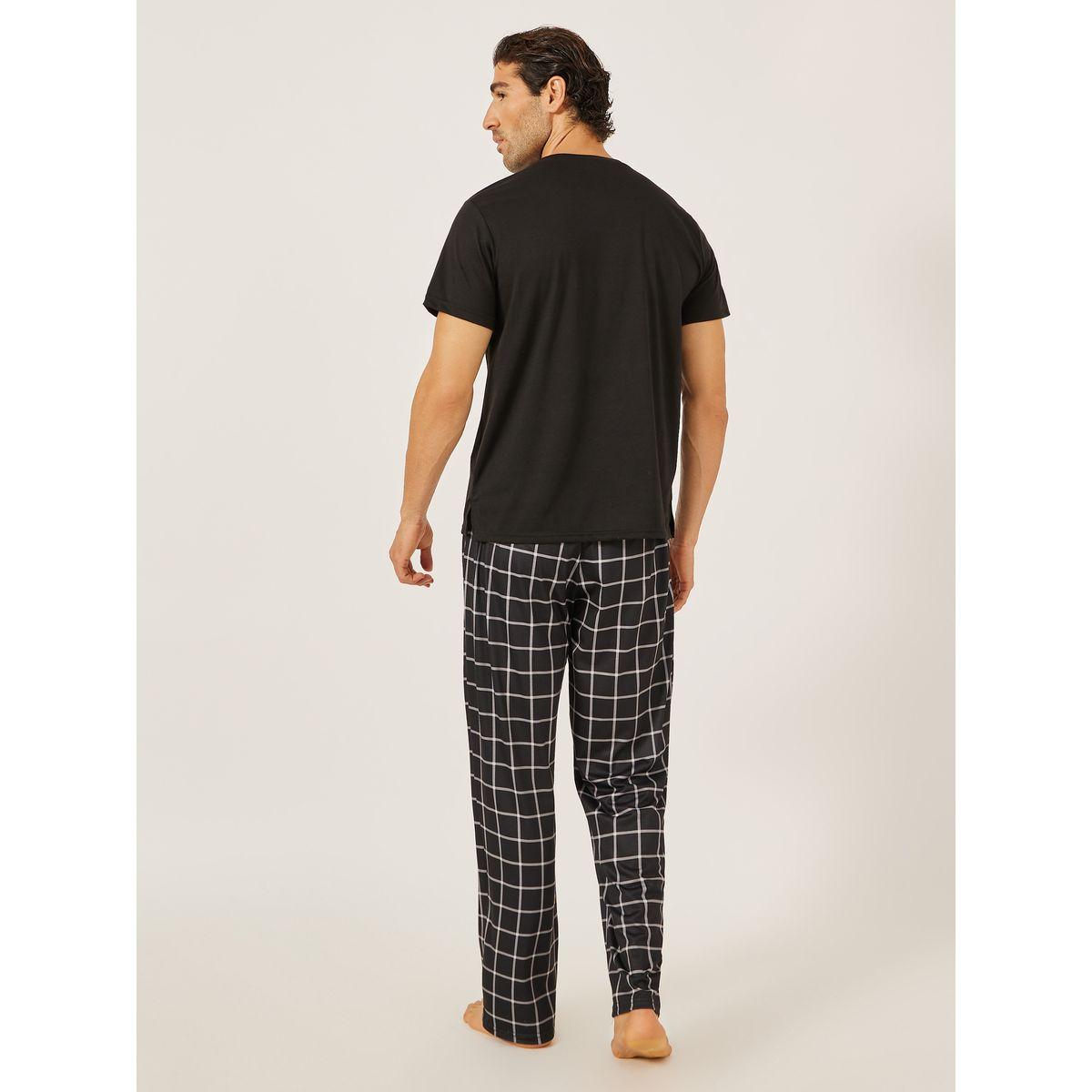 Styli Solid Henley Neck T-Shirt and Checked Pyjama Set-men-clothing-nightwear-sets-image-4